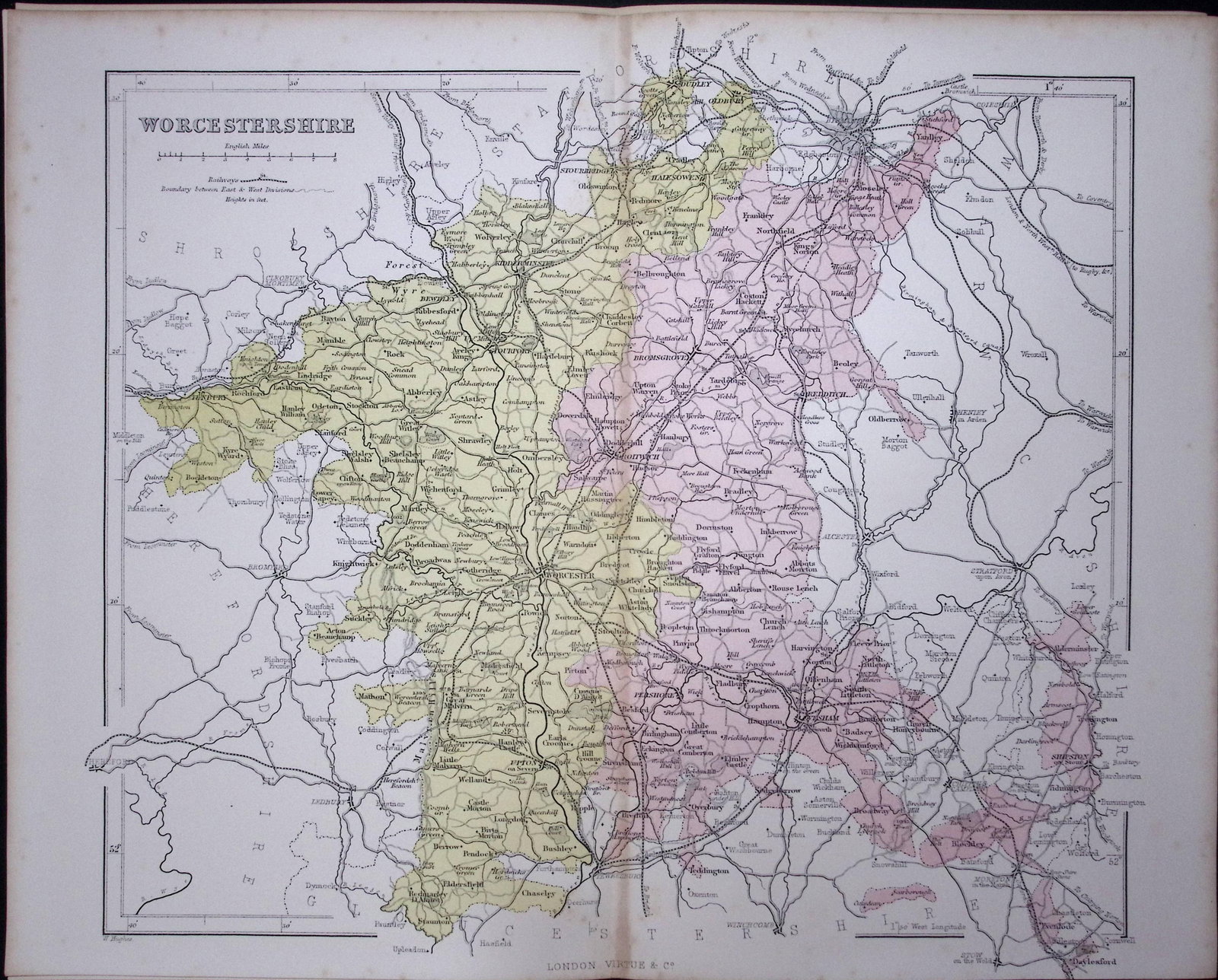 Worcestershire 150 Years-Old 1875 Coloured Detailed Antique 1875 Map-42: Title: Worcestershire 150 Years-Old 1875 Coloured Detailed Antique 1875 Map-42 Description: This 150 Years-Old Coloured Antique Map Was Removed from an Edition of. The National Gazetteer