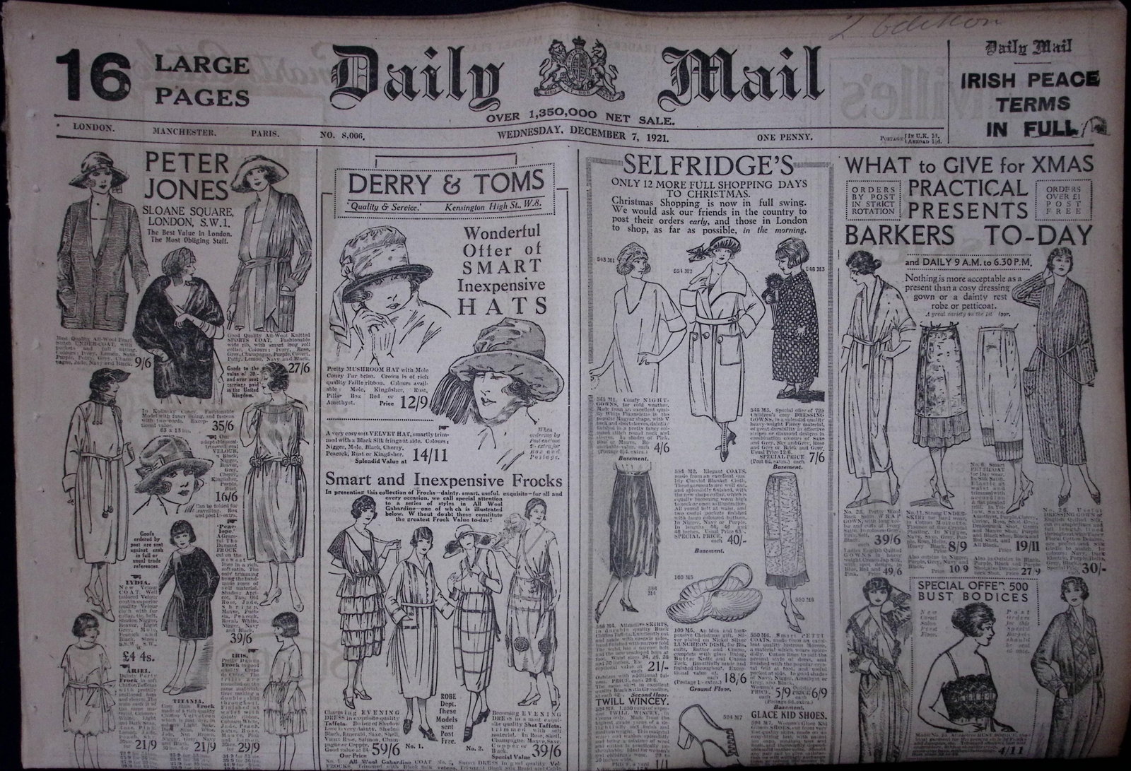 Ireland Peace Treaty Michael Collins Signed Agreement Rare Complete 1921 Newspaper - 10