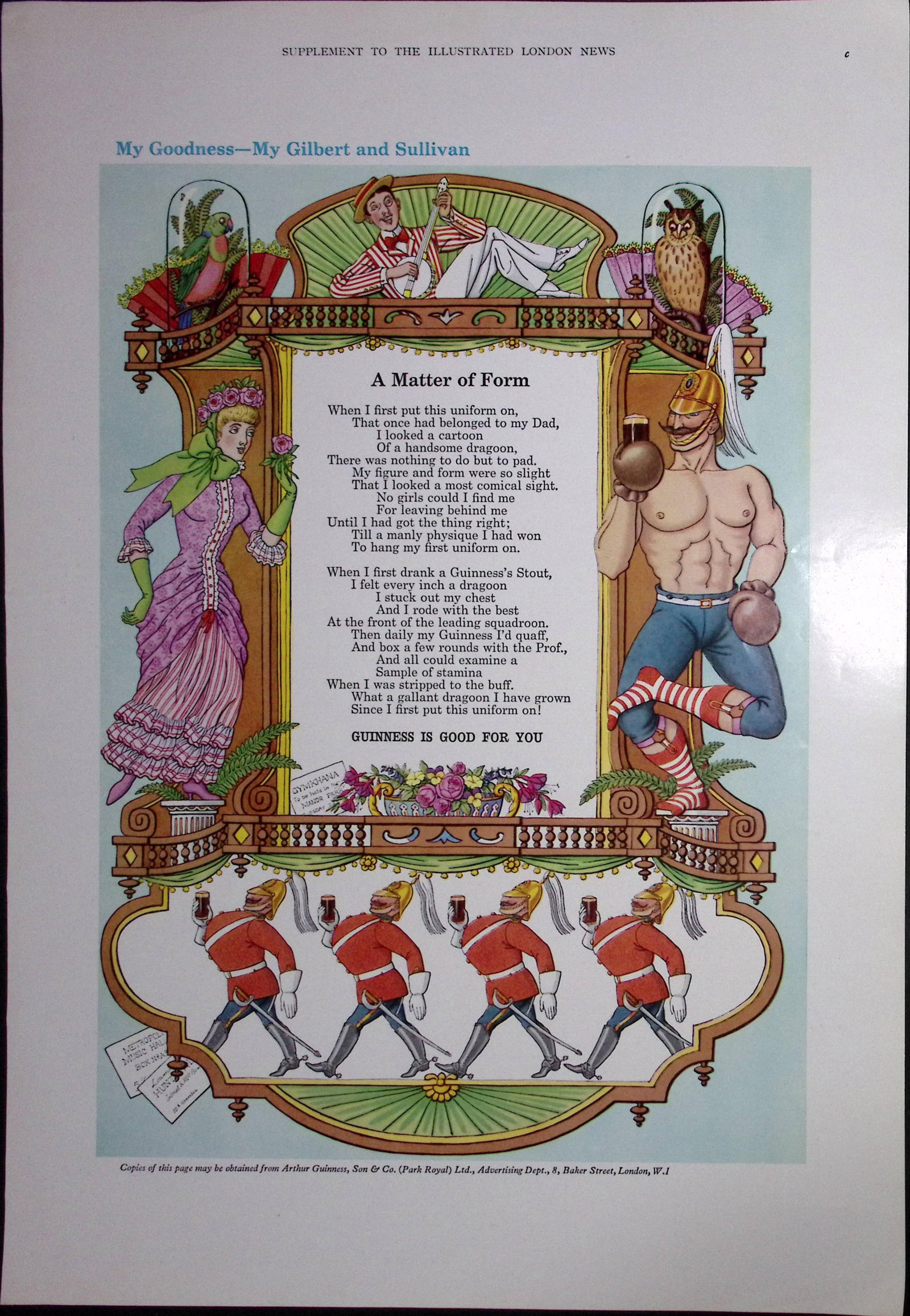 Guinness 1961 Original 65 Years-Old Print Gilbert And Sullivan. (1 of 1)