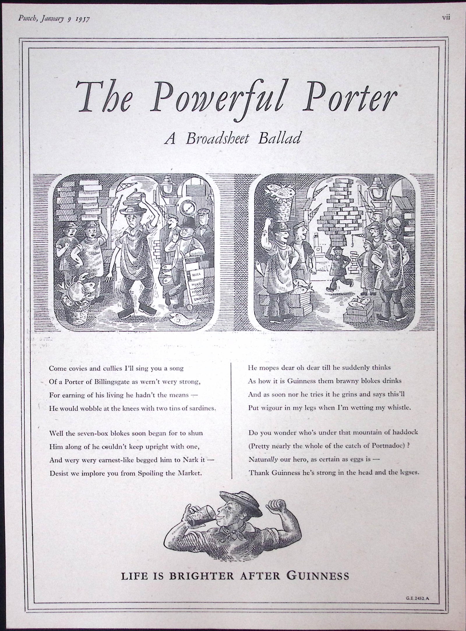 Guinness 69 Years-Old Advert 1957 The Powerful Porter Print: G.E.2452-A.: Title: Guinness 69 Years-Old Advert 1957 The Powerful Porter Print: G.E.2452-A. Description: Guinness 69 Years-Old Advert 1957 The Powerful Porter Print: G.E.2452-A.