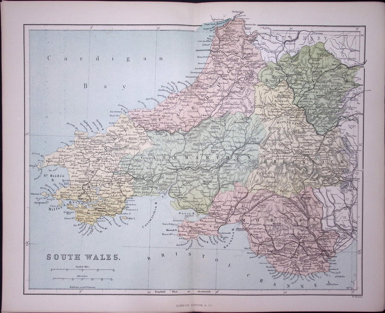 South Wales 150 Years-Old 1875 Coloured Detailed Antique 1875 Map-34: Title: South Wales 150 Years-Old 1875 Coloured Detailed Antique 1875 Map-34 Description: This 150 Years-Old Coloured Antique Map Was Removed from an Edition of. The National Gazetteer of