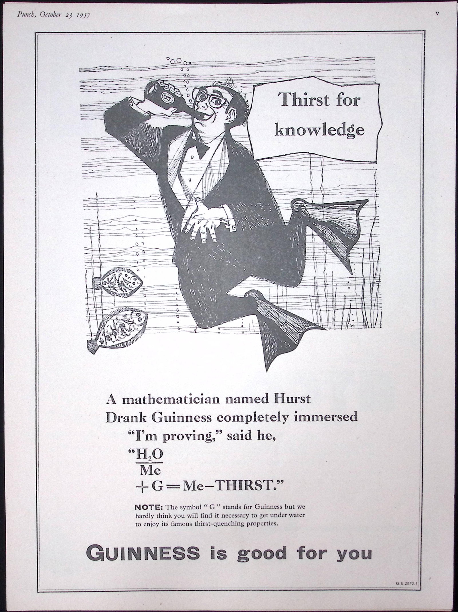 Guinness 69 Years-Old Advert 1957 Thirst For Knowledge Print: G.E.2870-I. (1 of 1)