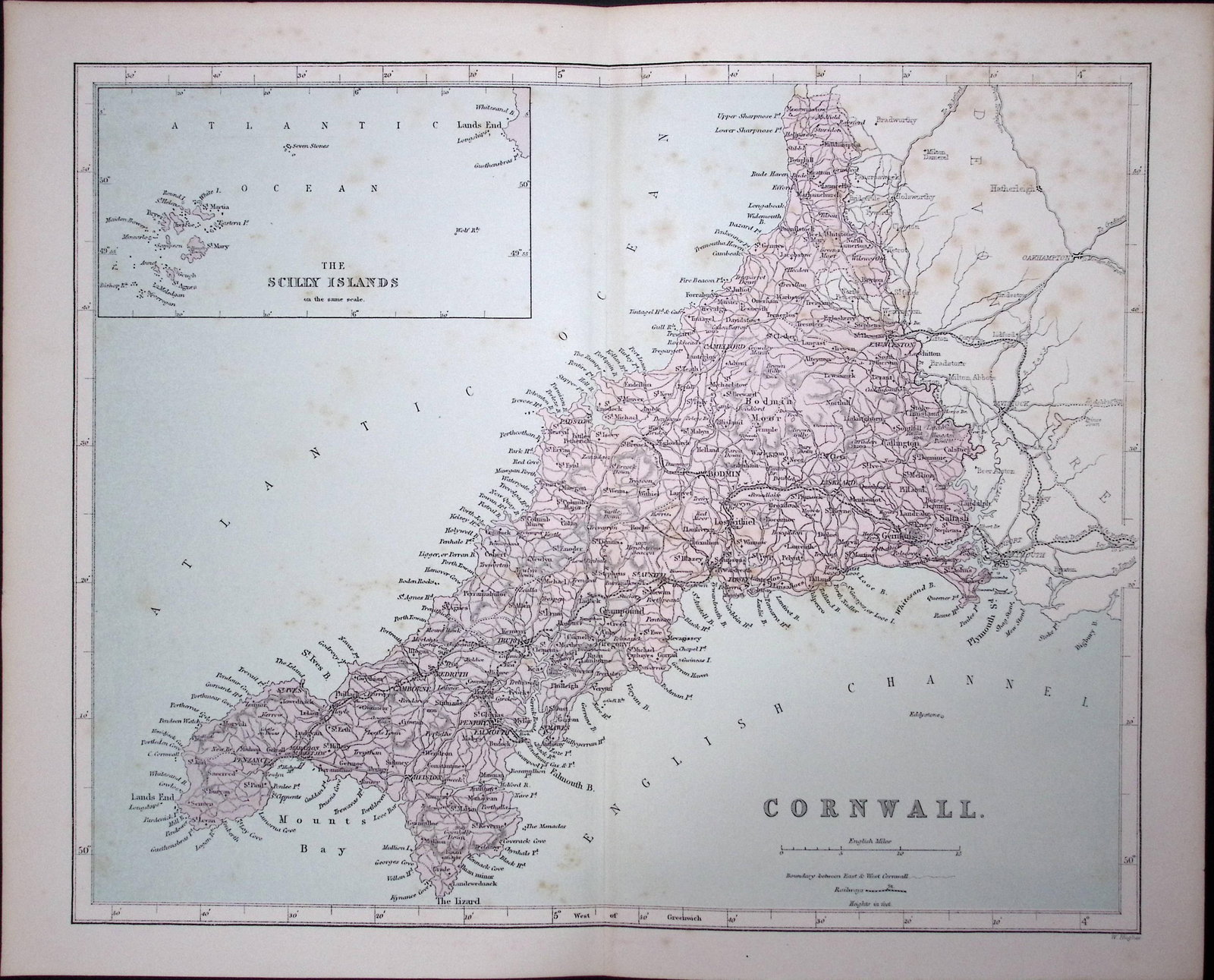Cornwall & Scilly Islands 150 Years-Old 1875 Coloured Detailed Antique 1875 Map-44 (1 of 2)
