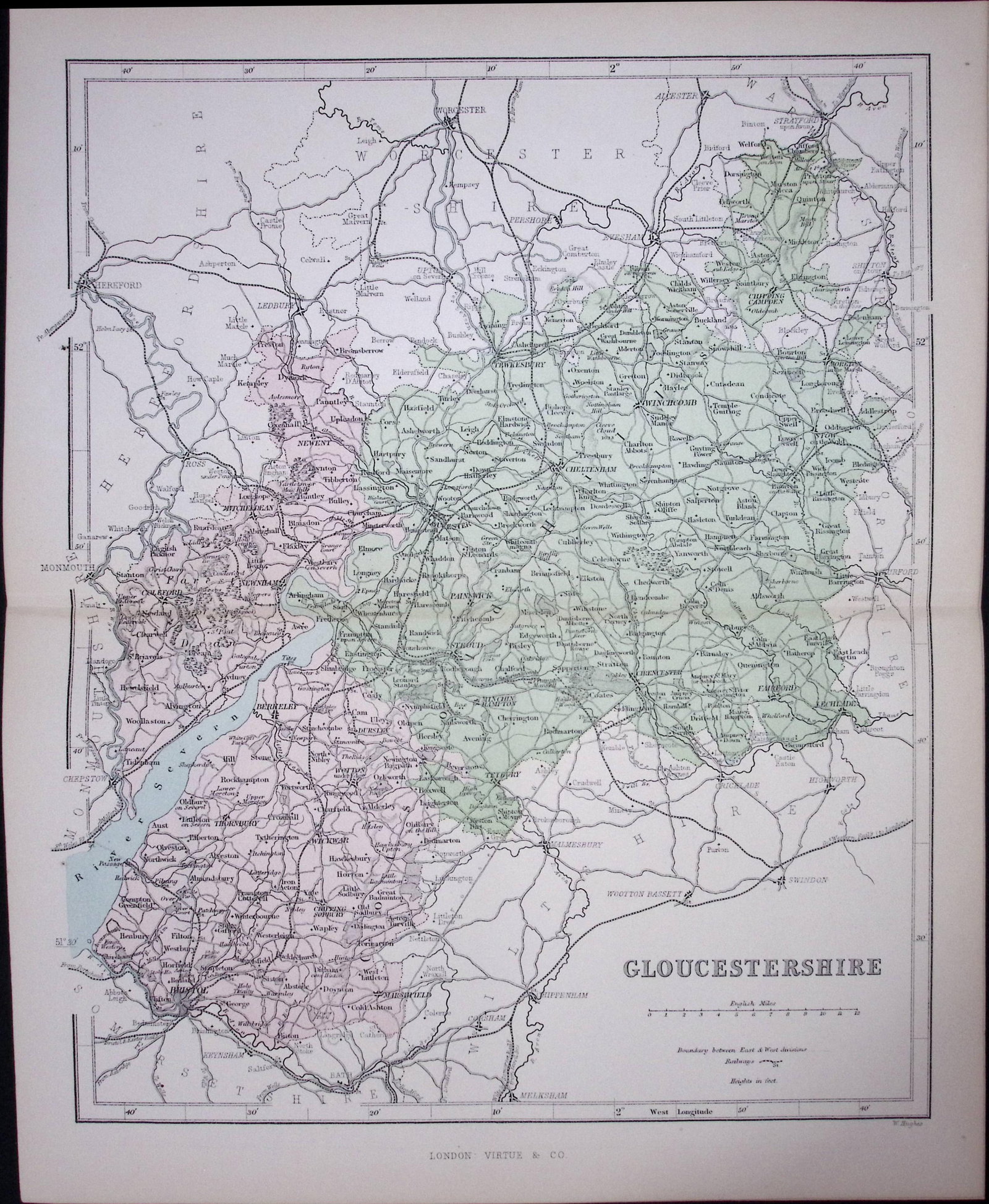 Gloucestershire 150 Years-Old 1875 Coloured Detailed Antique 1875 Map-50: Title: Gloucestershire 150 Years-Old 1875 Coloured Detailed Antique 1875 Map-50 Description: This 150 Years-Old Coloured Antique Map Was Removed from an Edition of. The