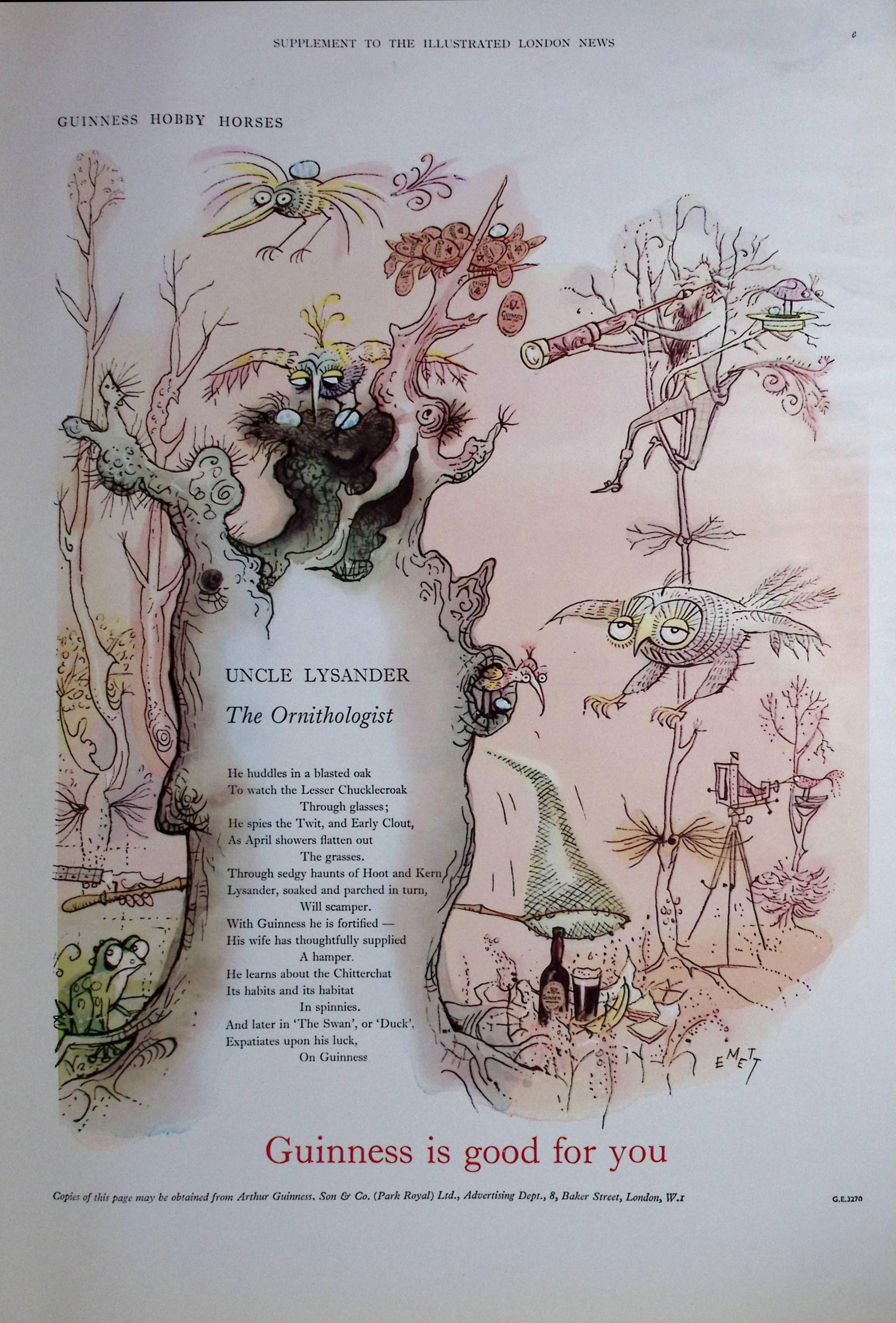 Guinness The Ornithologist 1960 Original 66 Years-Old Print -GE 3270. (1 of 1)