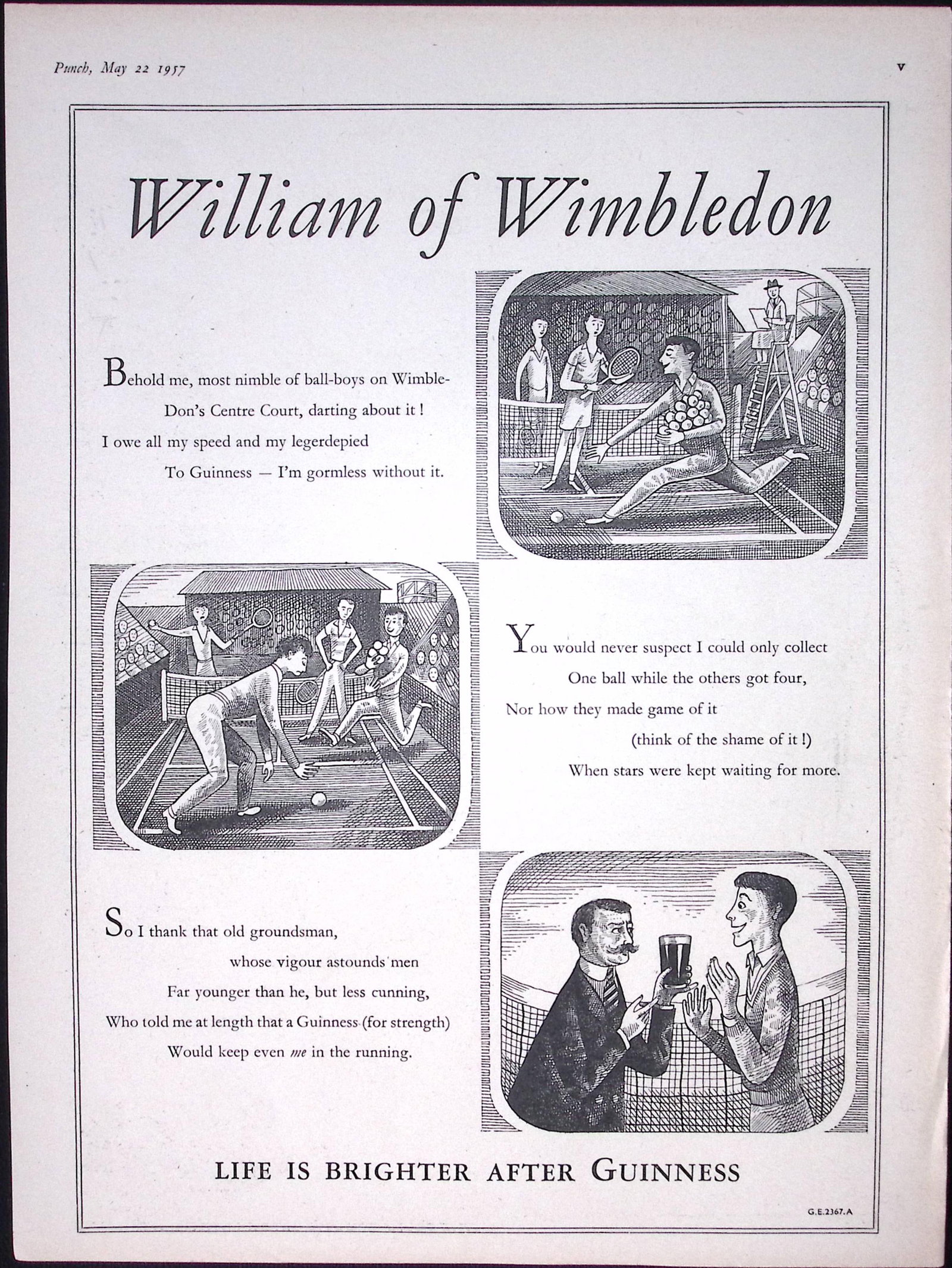 Guinness 1957 Genuine 69 Years-Old Print William of Wimbledon G.E.2367-A (1 of 1)