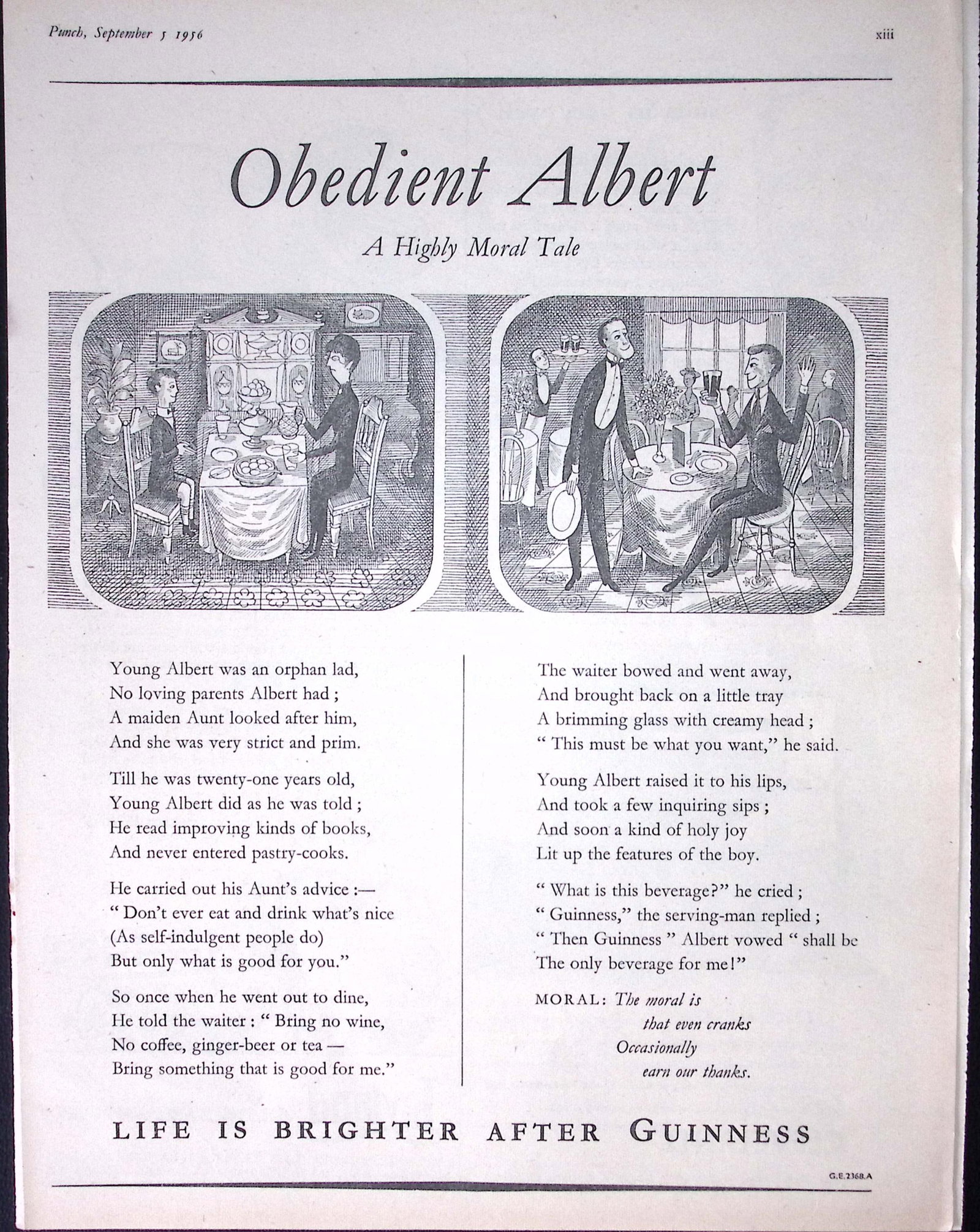 Guinness 1956 Original 70 Years-Old Print Obedient Albert- G.E.2368-A.: Title: Guinness 1956 Original 70 Years-Old Print Obedient Albert- G.E.2368-A. Description: Guinness 1956 Original 70 Years-Old Print Obedient Albert- G.E.2368-A. Measures approx. Size 11 x 8