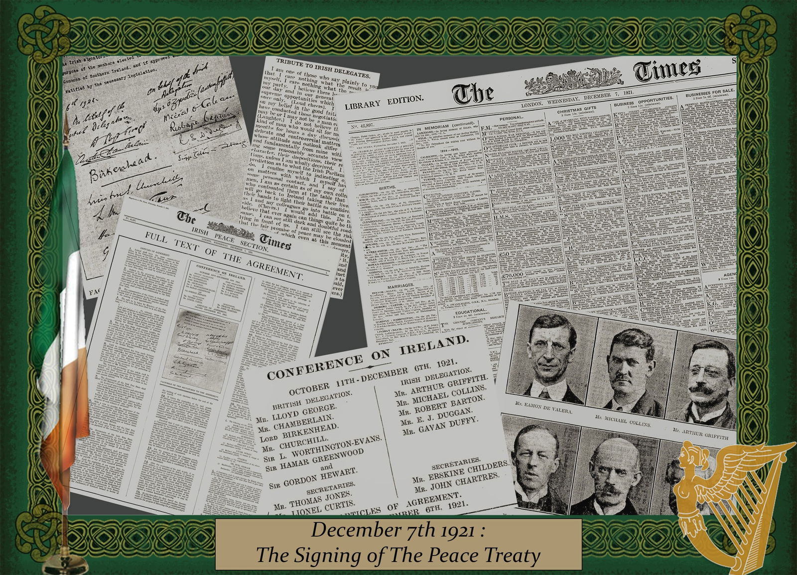 Ireland Peace Treaty, Michael Collins Agreed & Signed 1921 Irish War of Independence Rare Newspap... (1 of 10)