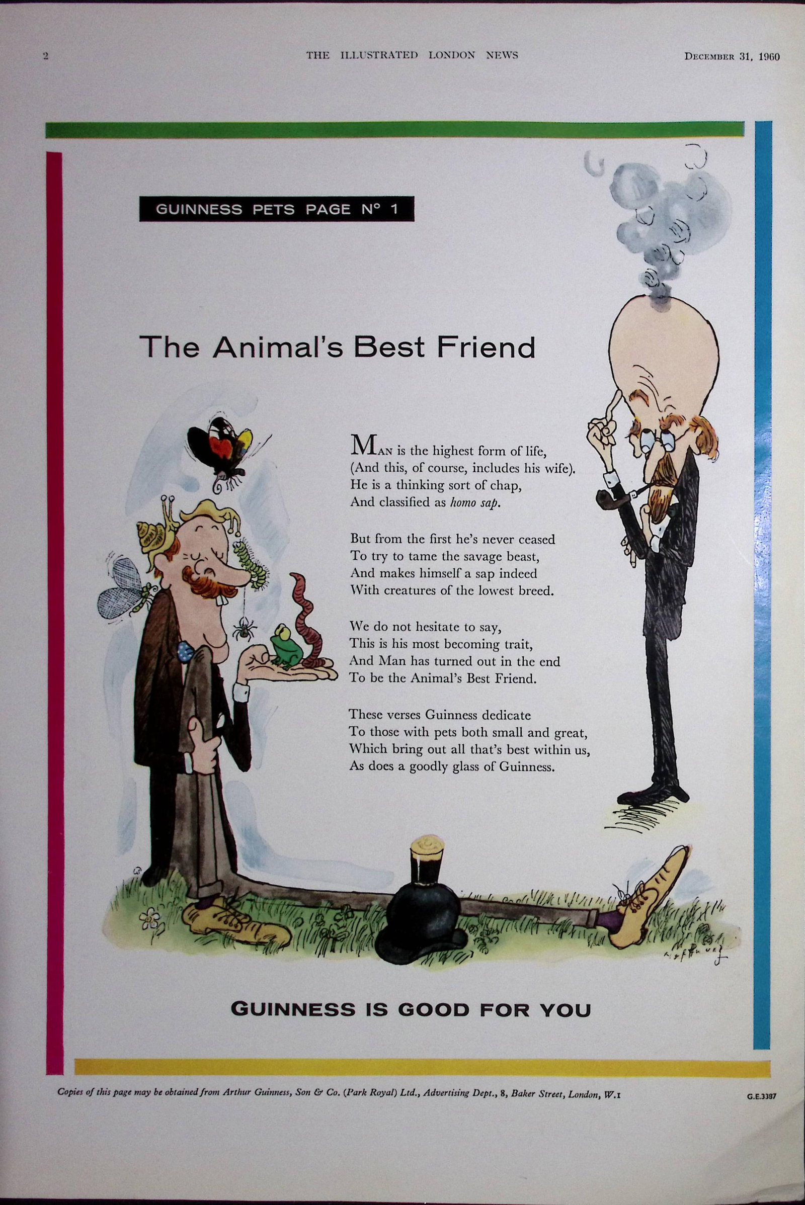Guinness 1961 Original 64 Years-Old Print Animal Best Friend- G.E.3388-A. (1 of 1)