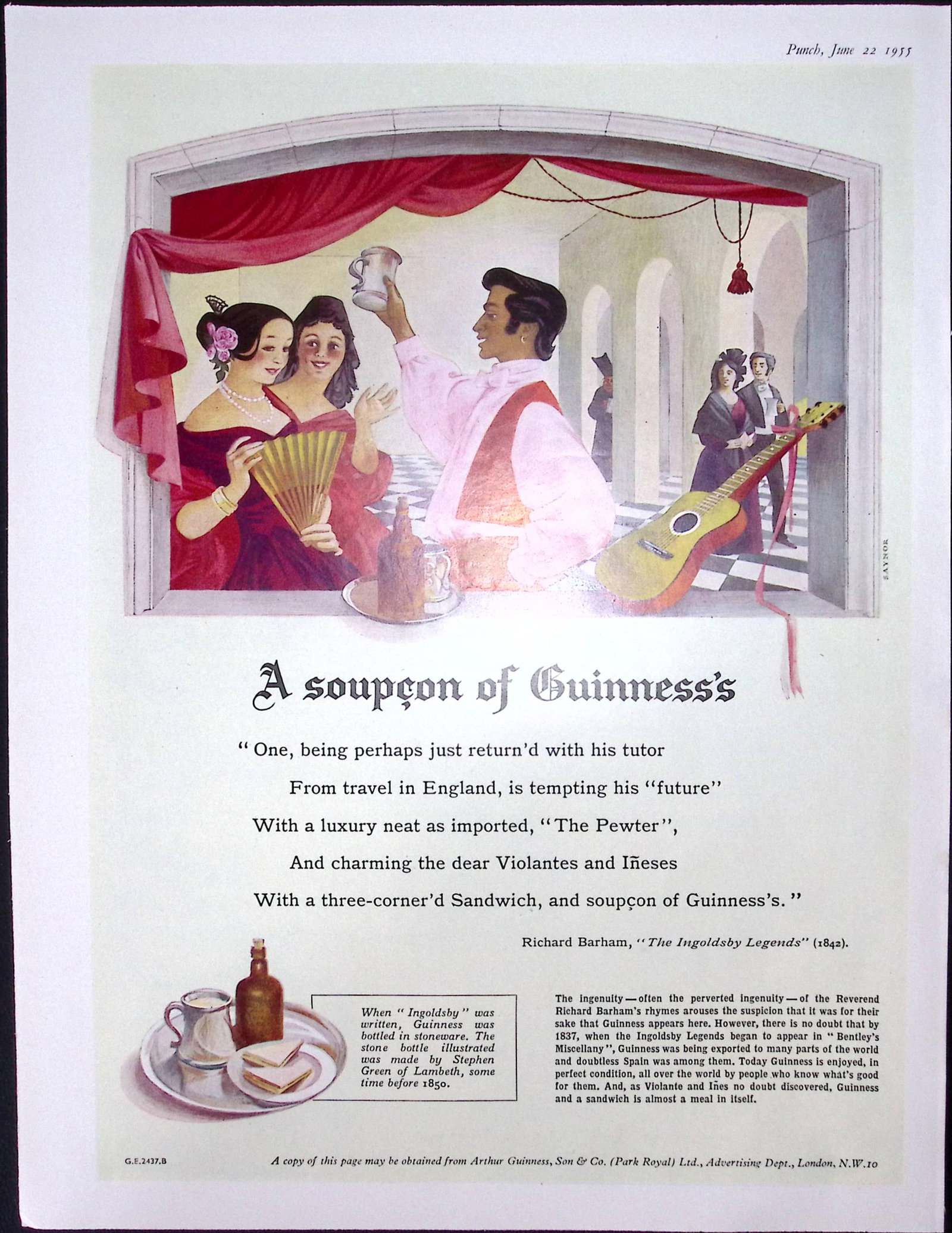 Guinness 70 Years-Old Advert 1955 a Soupcon of Guinness G.E.2437-B: Title: Guinness 70 Years-Old Advert 1955 a Soupcon of Guinness G.E.2437-B Description: Guinness 70 Years-Old Advert 1955 a Soupcon of Guinness G.E.2437-B Measures a