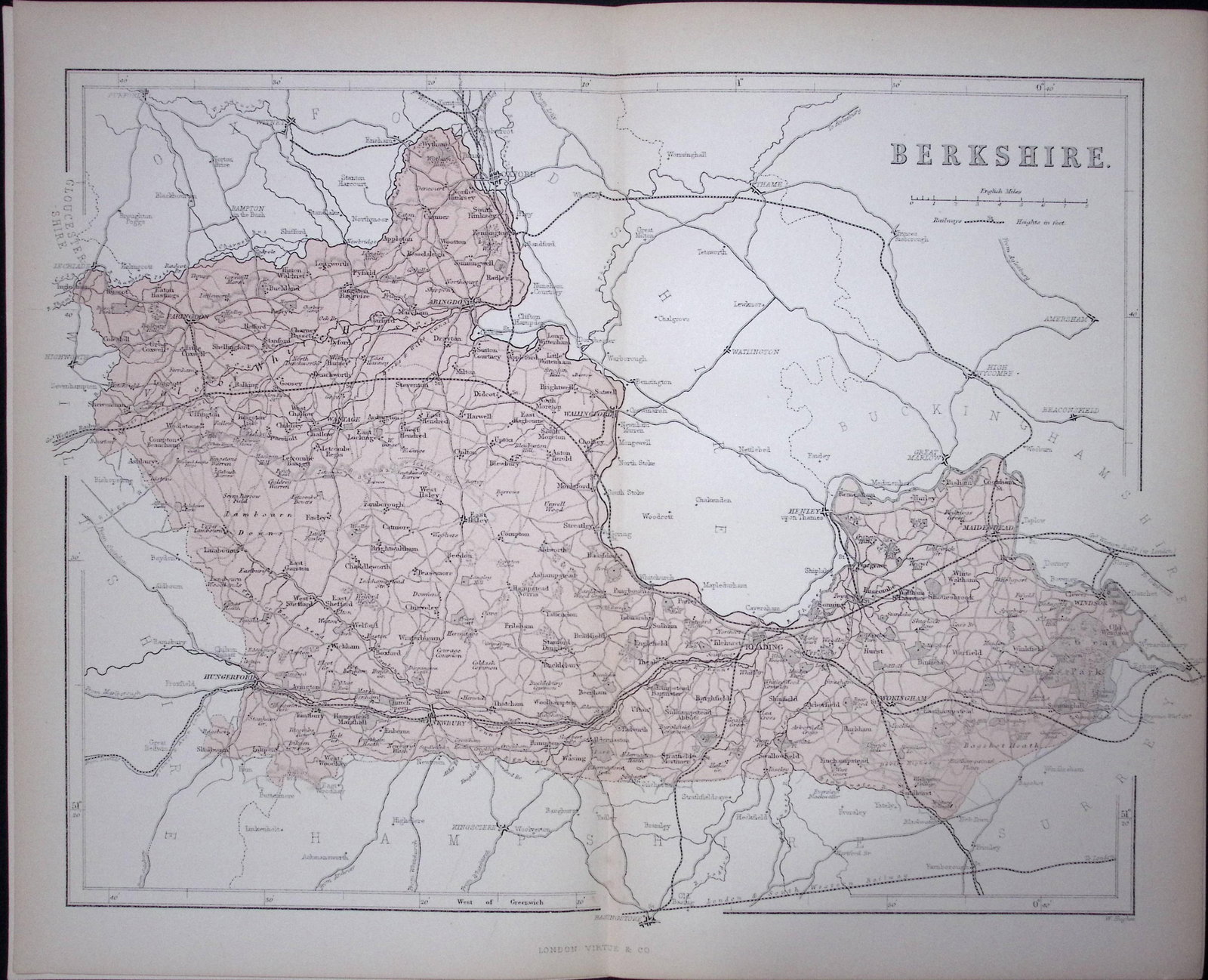 County Berkshire 150 Years-Old 1875 Coloured Detailed Antique 1875 Map-41: Title: County Berkshire 150 Years-Old 1875 Coloured Detailed Antique 1875 Map-41 Description: This 150 Years-Old Coloured Antique Map Was Removed from an Edition of. 