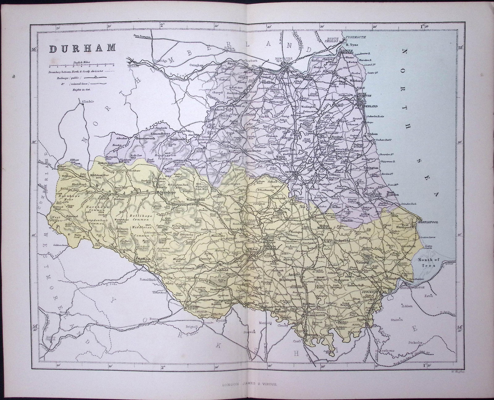 County Durham 150 Years-Old Coloured Antique 1875 Map-25: Title: County Durham 150 Years-Old Coloured Antique 1875 Map-25 Description: This 150 Years-Old Coloured Antique Map Was Removed from an Edition of. The Natio