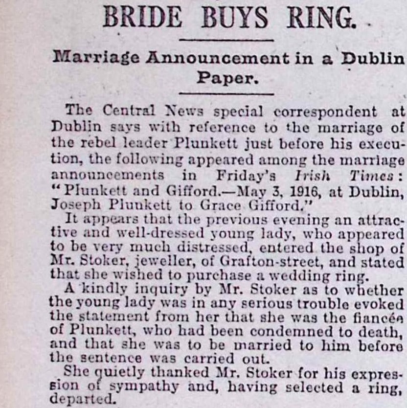Ireland Easter Rising Plunkett & Gifford Marries ,Thomas Clarke & Sean MacDiarmada Executed. - 6