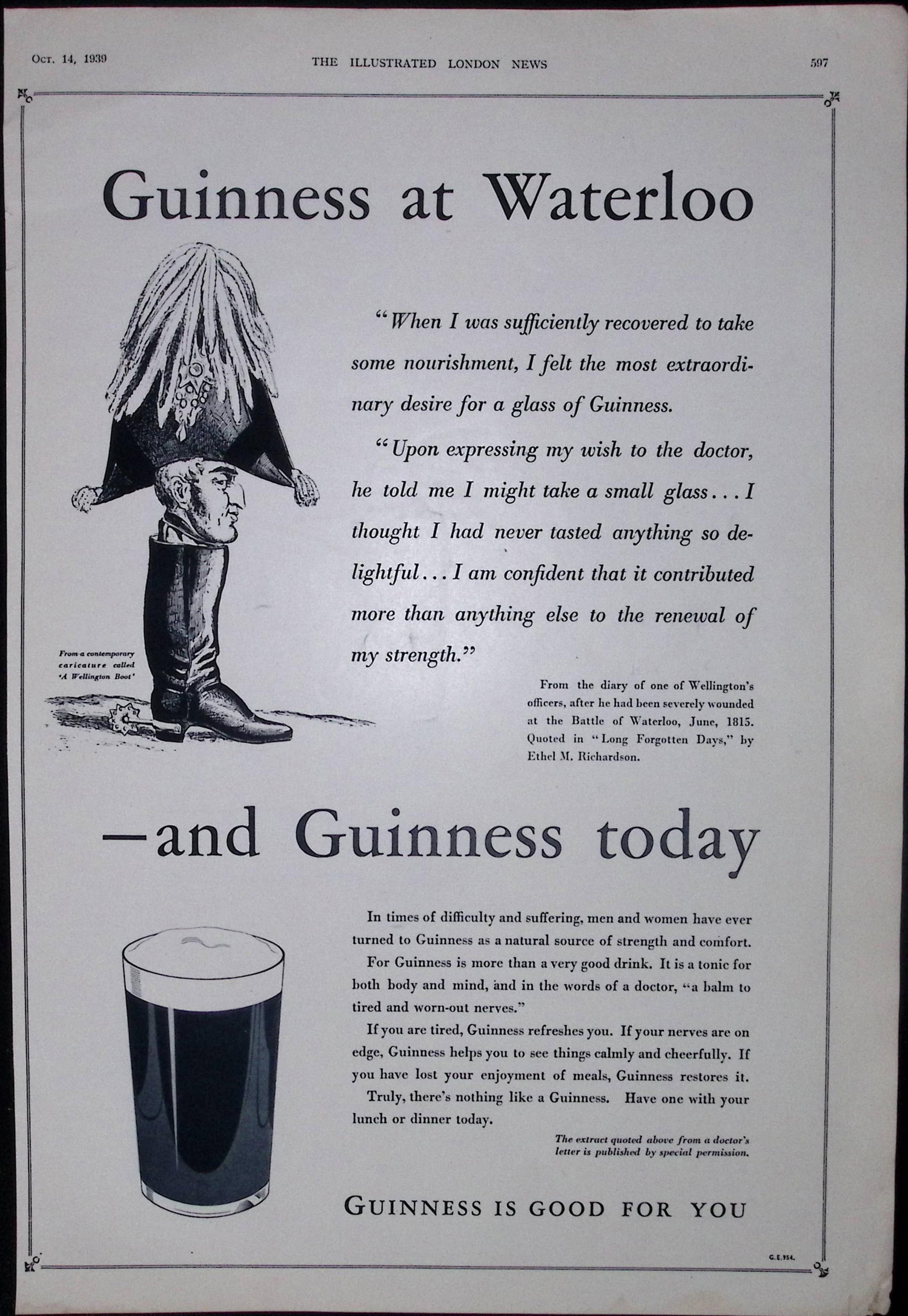 Guinness 1938 Original 87 Years-Old Print “Guinness at Waterloo”- G.E. 954. (1 of 1)