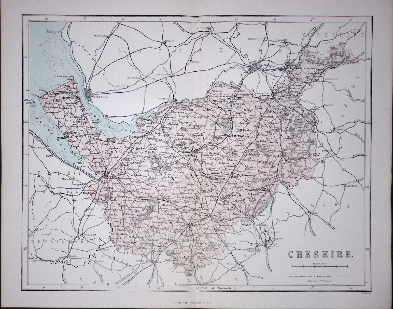 County Cheshire 150 Years-Old Coloured Antique 1875 Map-32 (1 of 1)