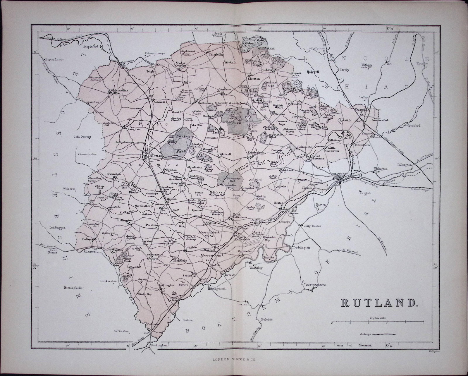 Rutlandshire 150 Years-Old 1875 Coloured Detailed Antique 1875 Map-54: Title: Rutlandshire 150 Years-Old 1875 Coloured Detailed Antique 1875 Map-54 Description: This 150 Years-Old Coloured Antique Map Was Removed from an Edition of. The Nat
