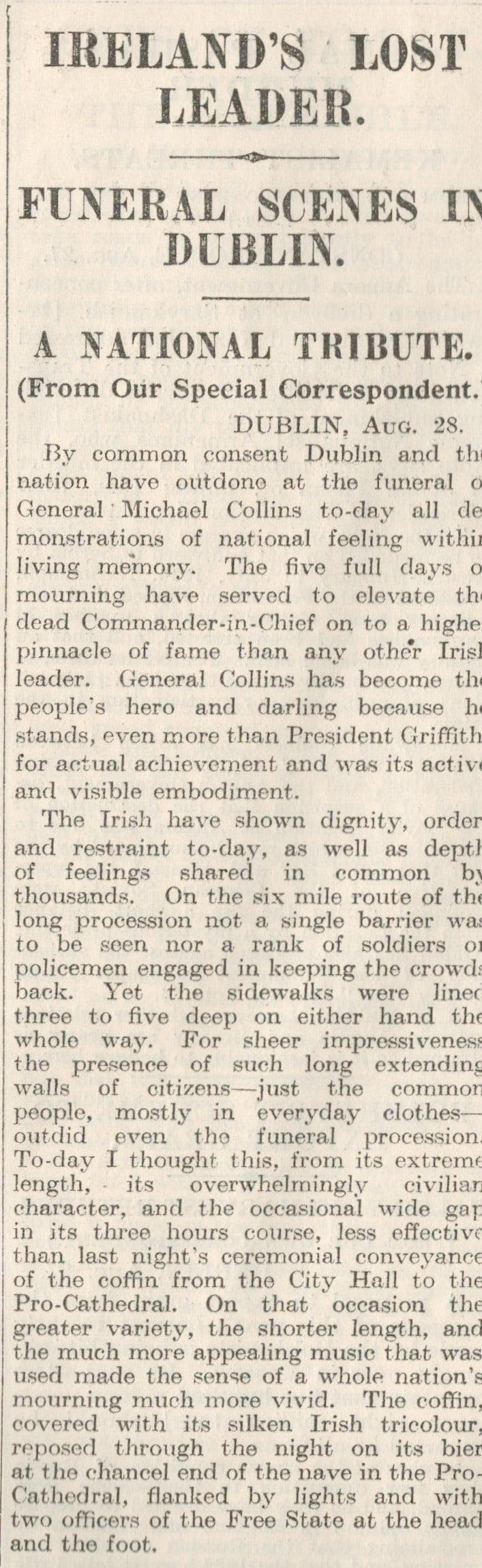 Michael Collins The Big Fella One Fifth of all Ireland Attends the Funeral 1922 Rare Newspaper - 9