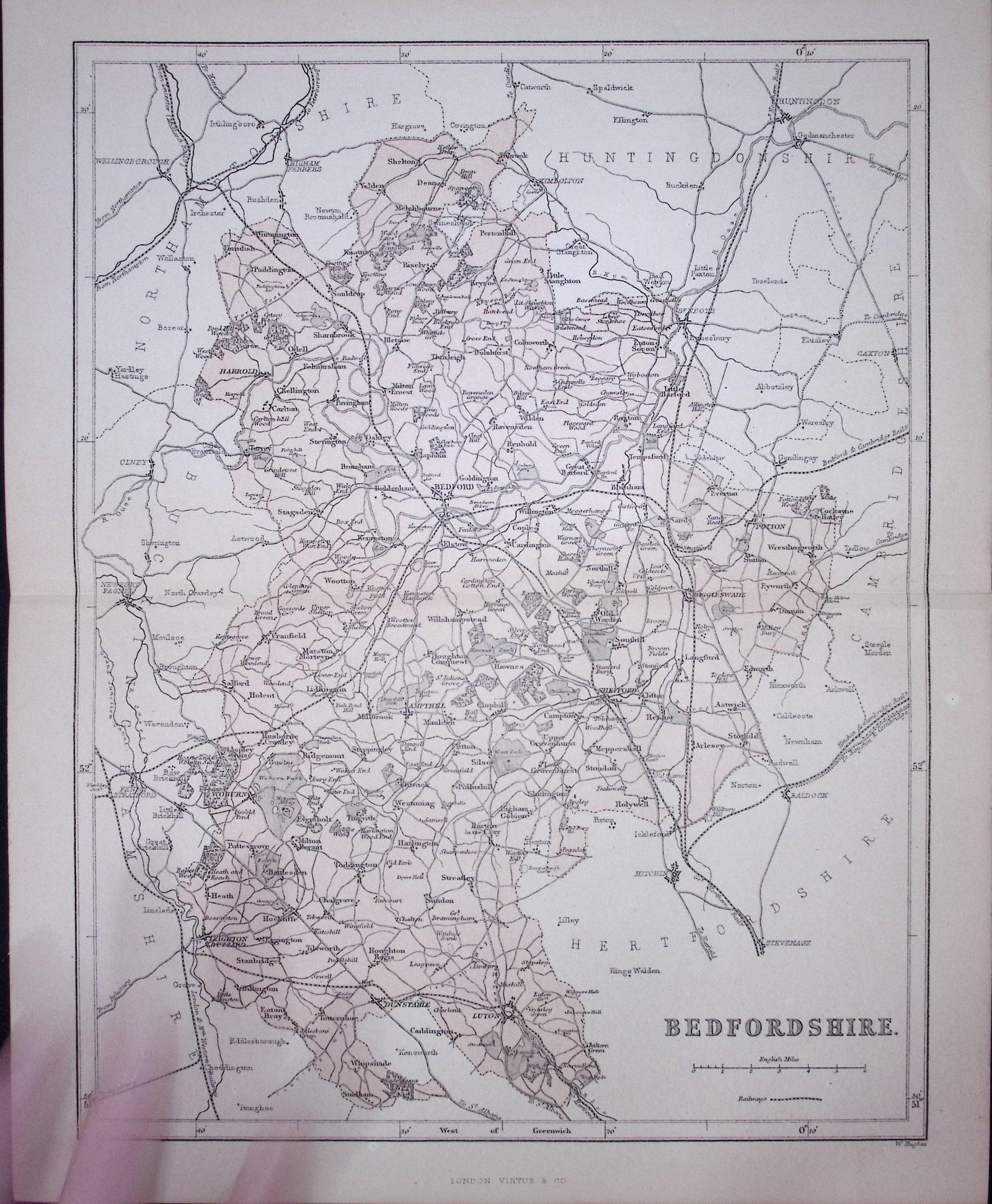 Bedfordshire 150 Years-Old 1875 Coloured Detailed Antique 1875 Map-63: Title: Bedfordshire 150 Years-Old 1875 Coloured Detailed Antique 1875 Map-63 Description: This 150 Years-Old Coloured Antique Map Was Removed from an Edition of. The National Gazetteer of