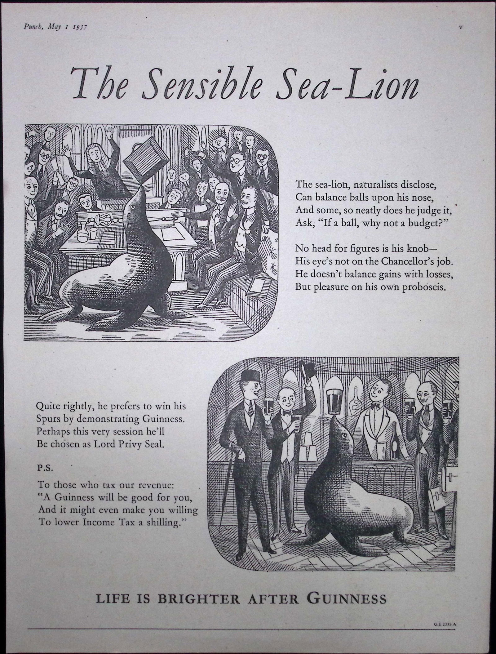Guinness 1957 69 Years-Old Print Sensible Sea-Lion G.E.2335-A.: Title: Guinness 1957 69 Years-Old Print Sensible Sea-Lion G.E.2335-A. Description: Guinness 1957 69 Years-Old Print Sensible Sea-Lion G.E.2335-A. Measures approx. Size 11 x 8 (Inches) (280mm x