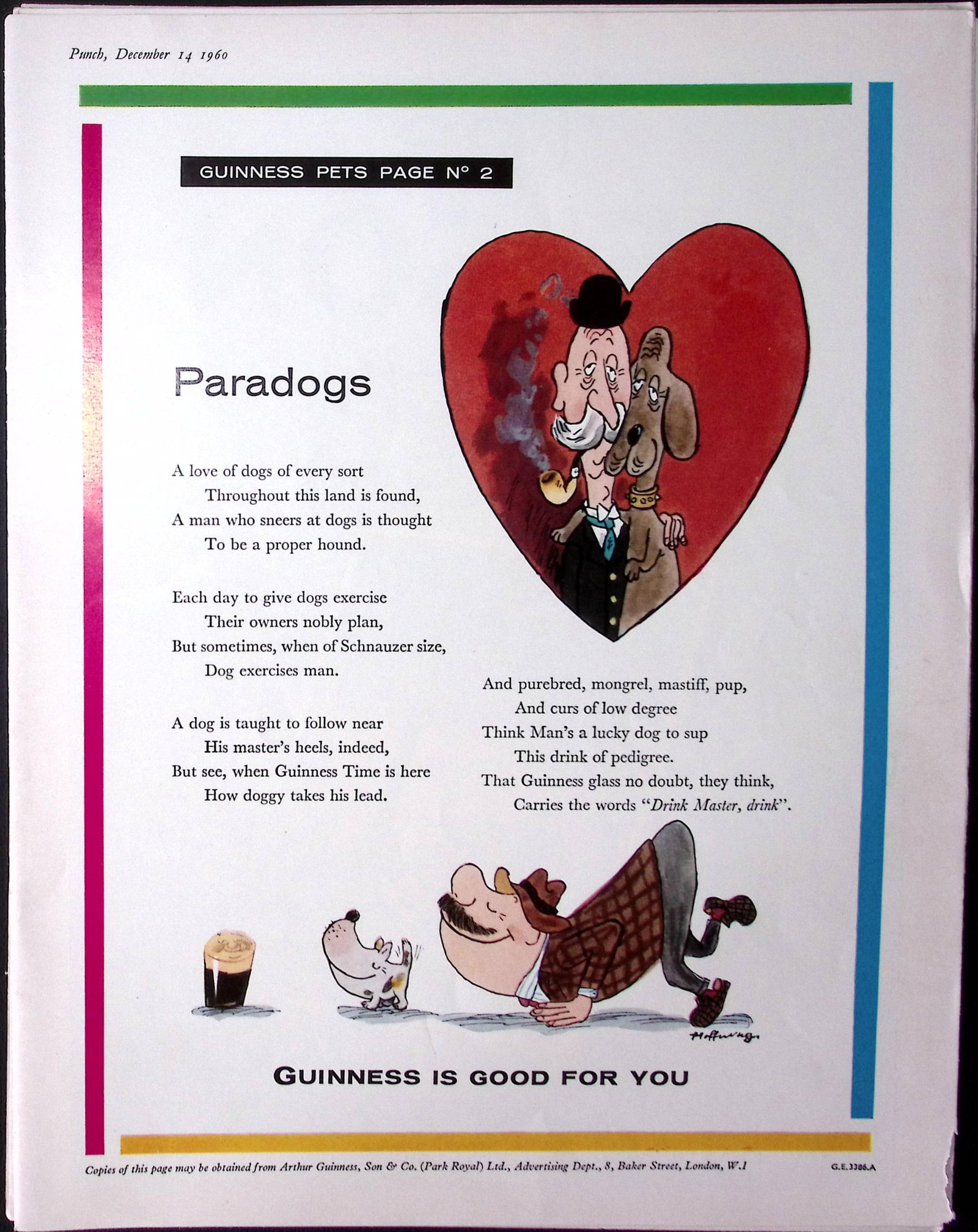 Guinness 1960 Original 66 Years-Old Print Paradogs- G.E.3386-A.: Title: Guinness 1960 Original 66 Years-Old Print Paradogs- G.E.3386-A. Description: Guinness 1960 Original 66 Years-Old Print Paradogs- G.E.3386-A. And Measures approx. Size 1