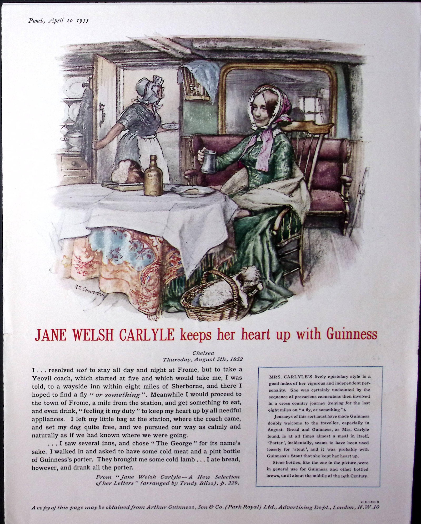 Guinness 70 Years-Old Advert 1955 Jane Welsh Carlyle G.E.2439-B.: Title: Guinness 70 Years-Old Advert 1955 Jane Welsh Carlyle G.E.2439-B. Description: Guinness 70 Years-Old Advert 1955 Jane Welsh Carlyle G.E.2439-B. Measures appro