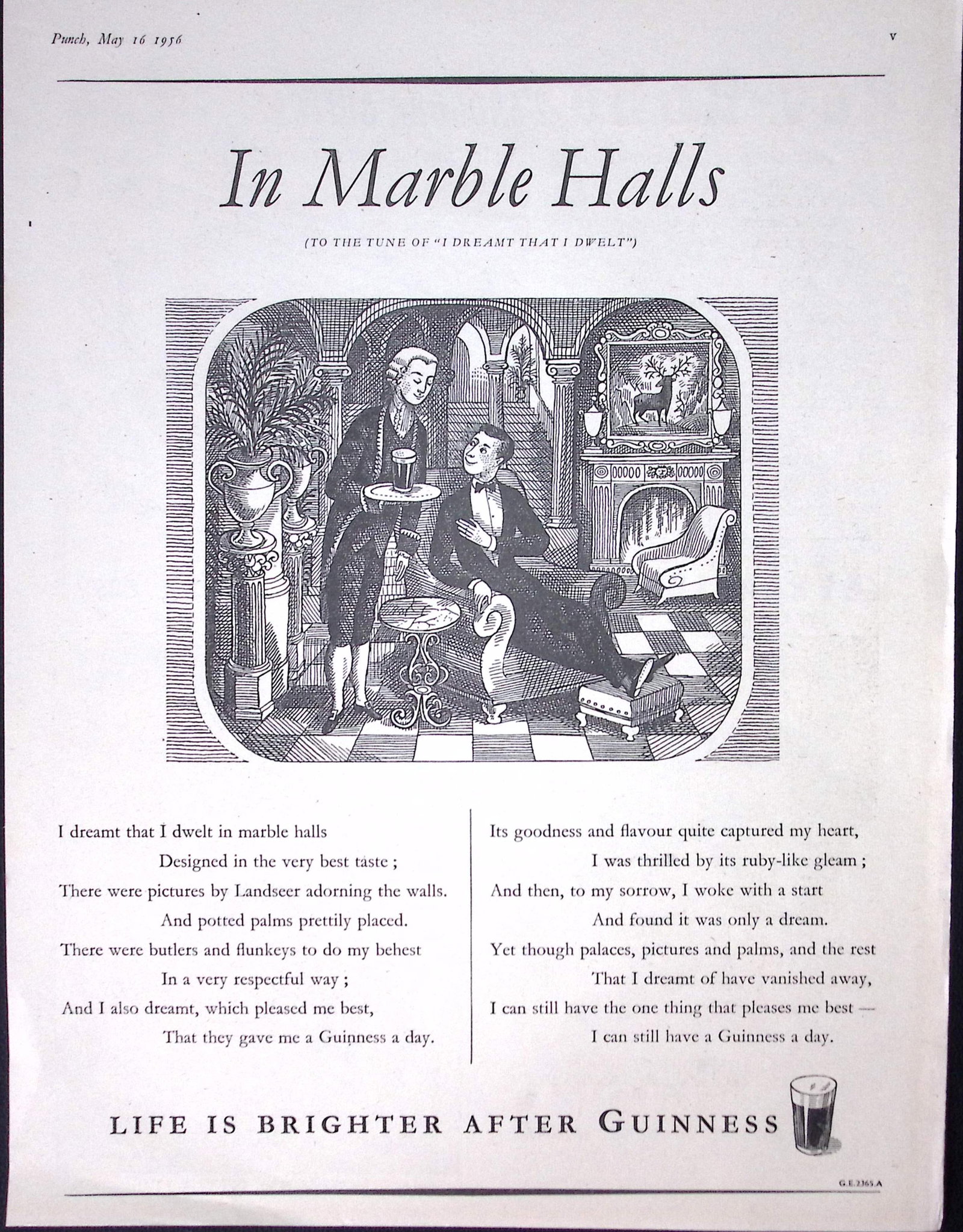 Guinness 1956 Original 69 Years-Old Print In Marble Halls- G.E.2365-A (1 of 1)