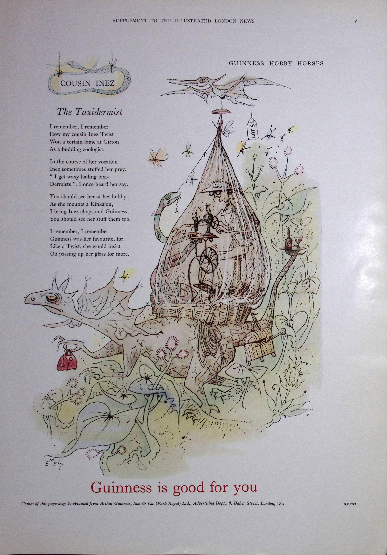Guinness The Taxidermist 1960 Original 66 Years-Old Print -GE 3273.: Title: Guinness The Taxidermist 1960 Original 66 Years-Old Print -GE 3273. Description: Guinness The Taxidermist 1960 Original 66 Years-Old Print -GE 3273. And Measures approx. Size 14 x 10