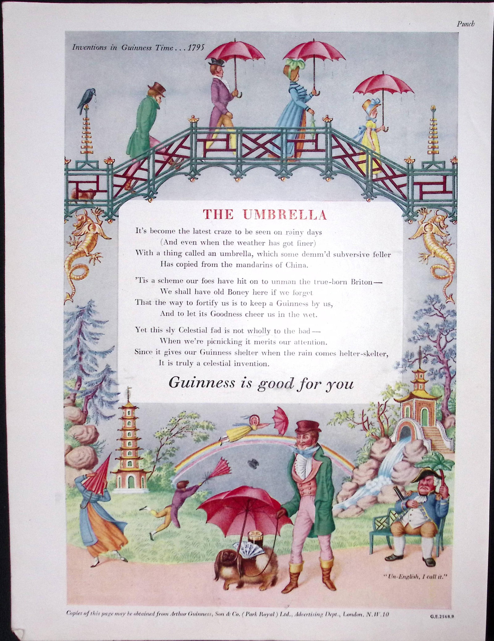 Guinness 70 Years-Old Advert 1955 The Umbrella G.E.2568-B.: Title: Guinness 70 Years-Old Advert 1955 The Umbrella G.E.2568-B. Description: Guinness 70 Years-Old Advert 1955 The Umbrella G.E.2568-B. Measures approx. Size 11.x