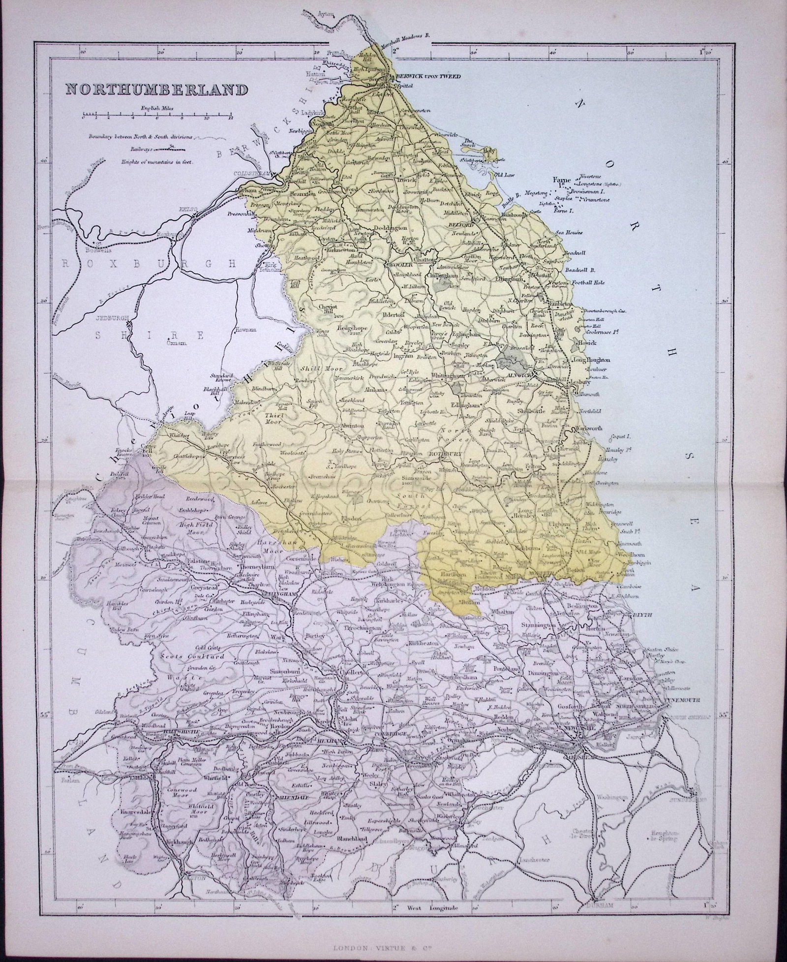 Northumberland 150 Years-Old 1875 Coloured Detailed Antique 1875 Map-29: Title: Northumberland 150 Years-Old 1875 Coloured Detailed Antique 1875 Map-29 Description: This 150 Years-Old Coloured Antique Map Was Removed from an Edition of. The National Gazetteer