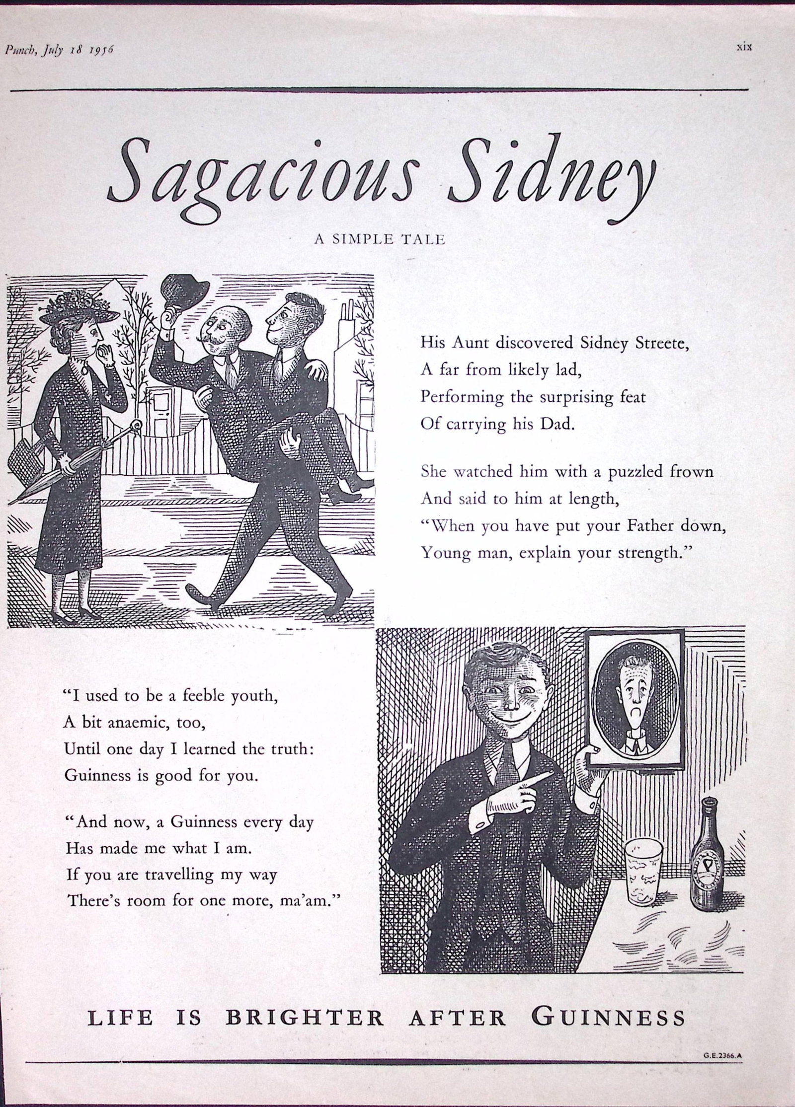 Guinness 1956 Original 70 Years-Old Print Sagacious Sidney G.E.2366--A. (1 of 1)