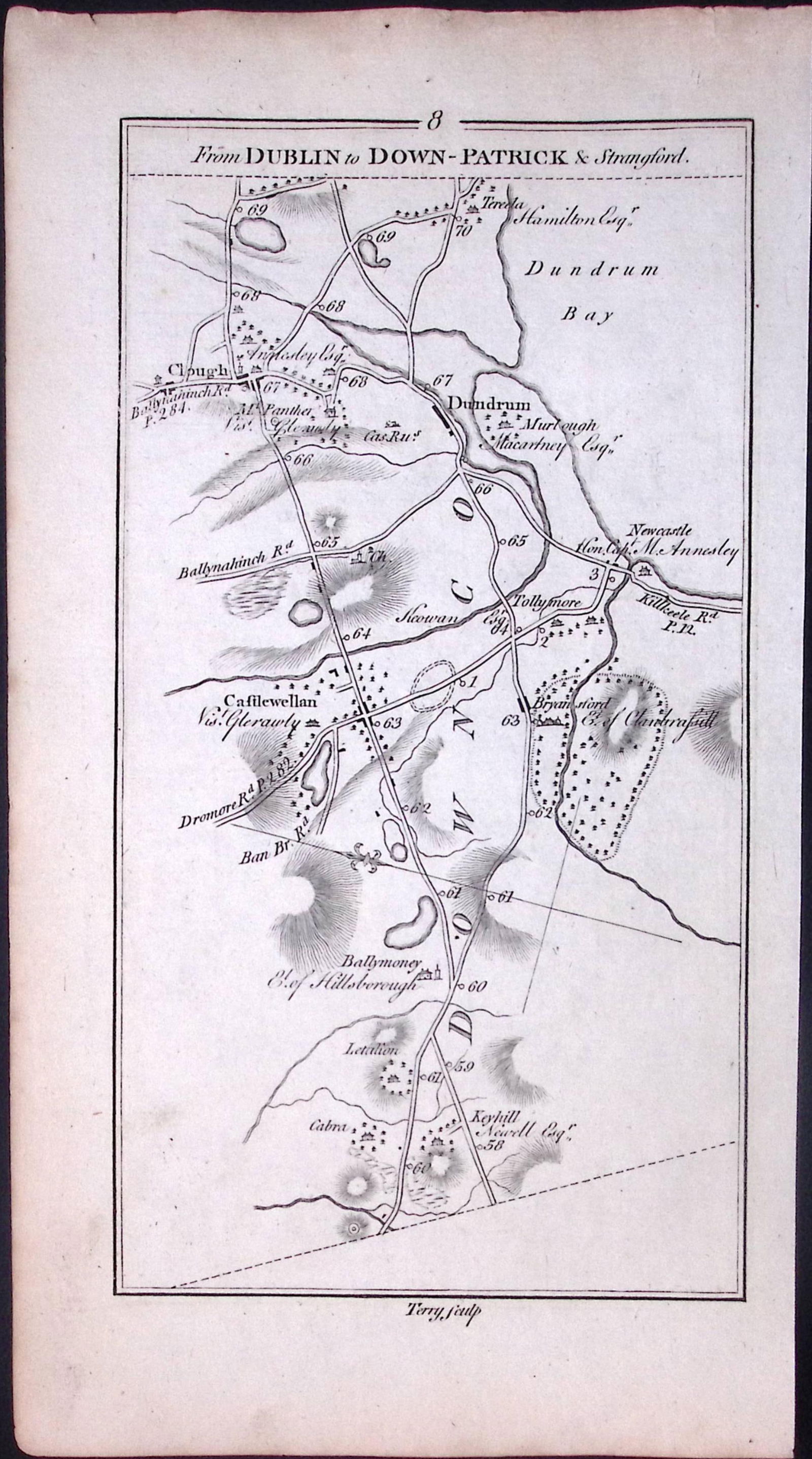 Ireland 245 Years -Old Antique Road Map Dublin to Downpatrick- 8 - 2
