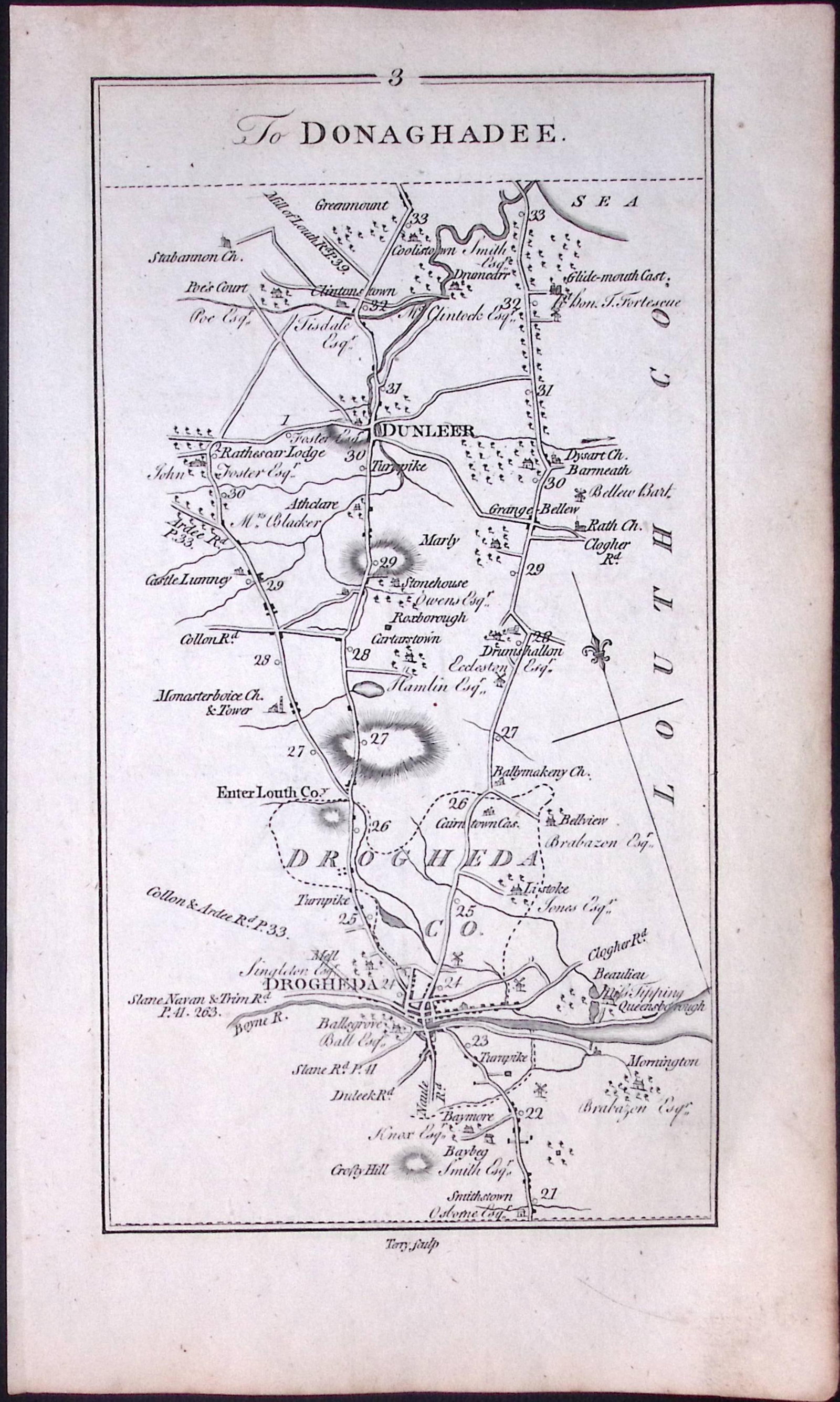 Ireland 245 Years -Old Antique Road Map Drogheda Dundalk, Newry, 4 - 2