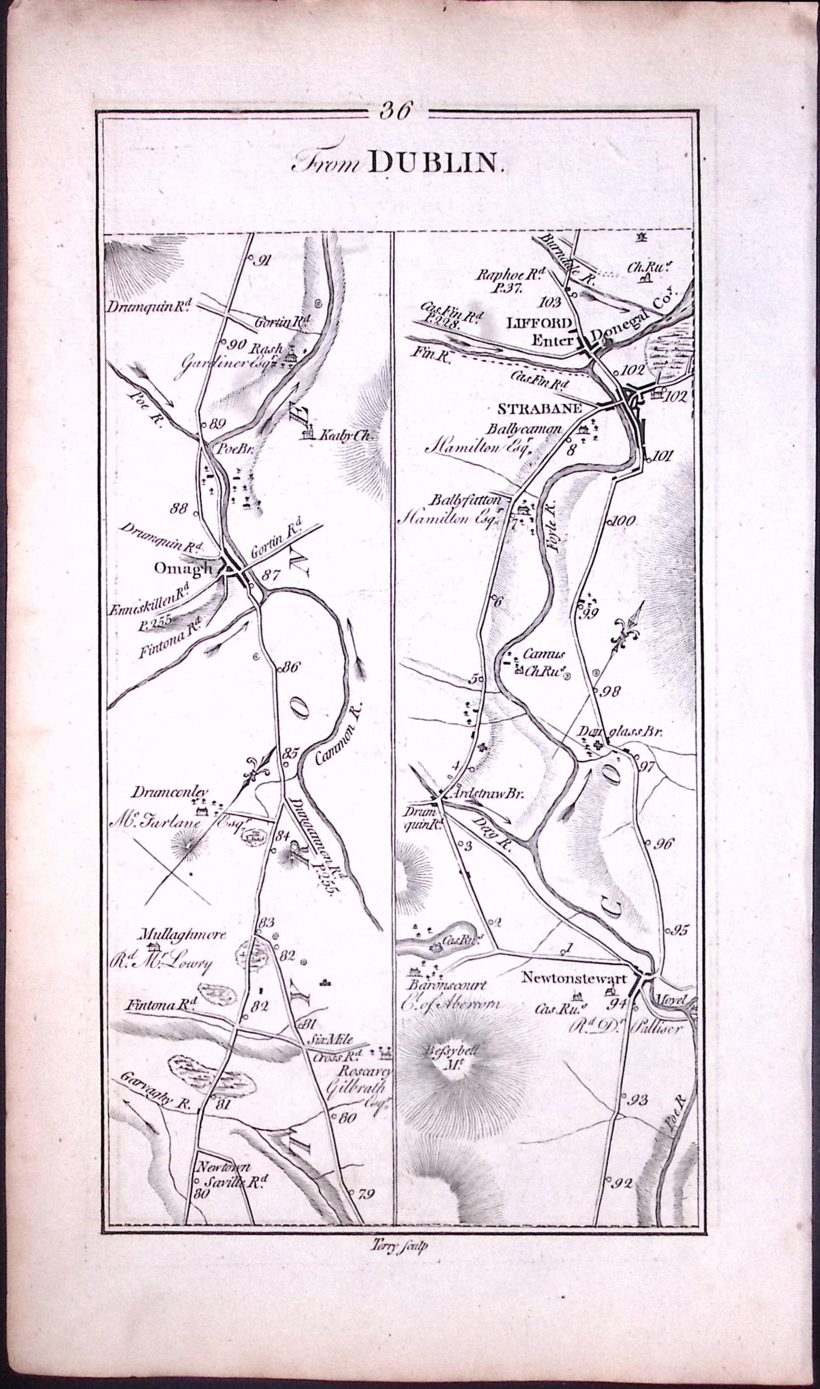 Ireland 245 Years -Old Antique Road Map Londonderry & Letterkenny-36: Title: Ireland 245 Years -Old Antique Road Map Londonderry & Letterkenny-36 Description: This Rare Irish Road Map Has Been Removed from a First Edition Copy of. Taylor &am