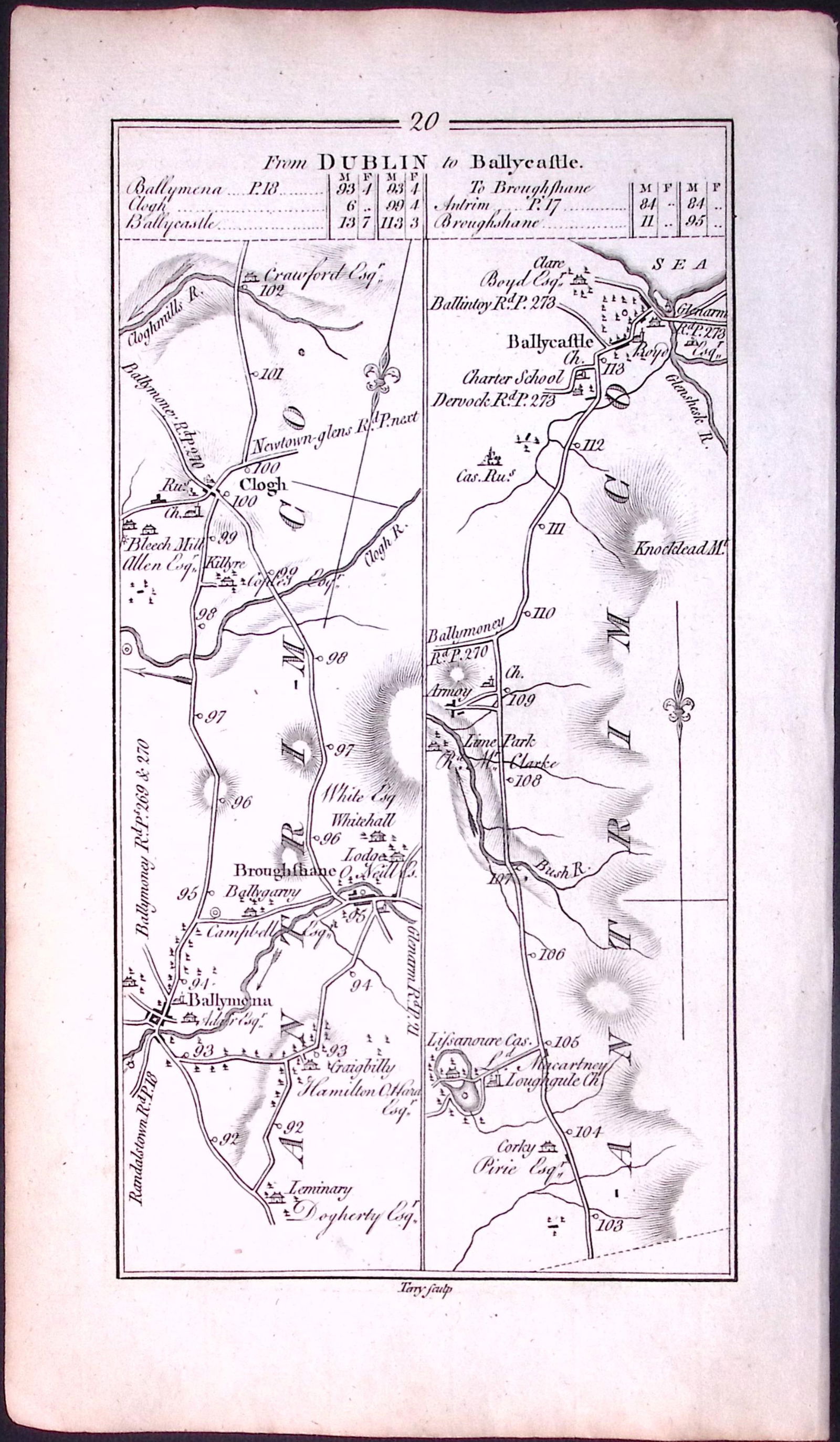 Ireland 245 Years -Old Antique Road Map To Coleraine by Antrim- 20 - 2