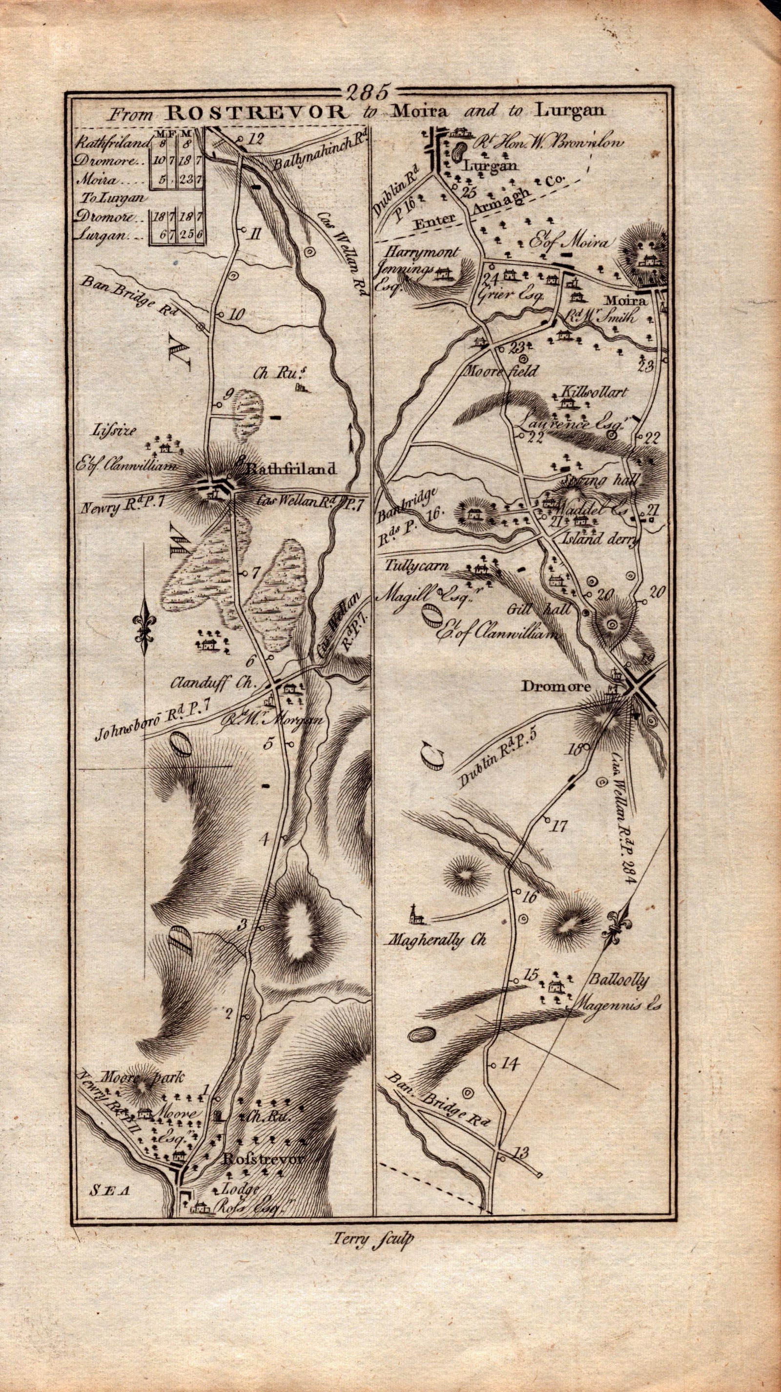 Ireland Rare Antique 1777 Road Map Rostrevor Lurgan Newry Armagh Down-286.: Title: Ireland Rare Antique 1777 Road Map Rostrevor Lurgan Newry Armagh Down-286. Description: This Rare Irish Road Map Has Been Removed from a First Edition Copy of. Taylor & Skinners 1777