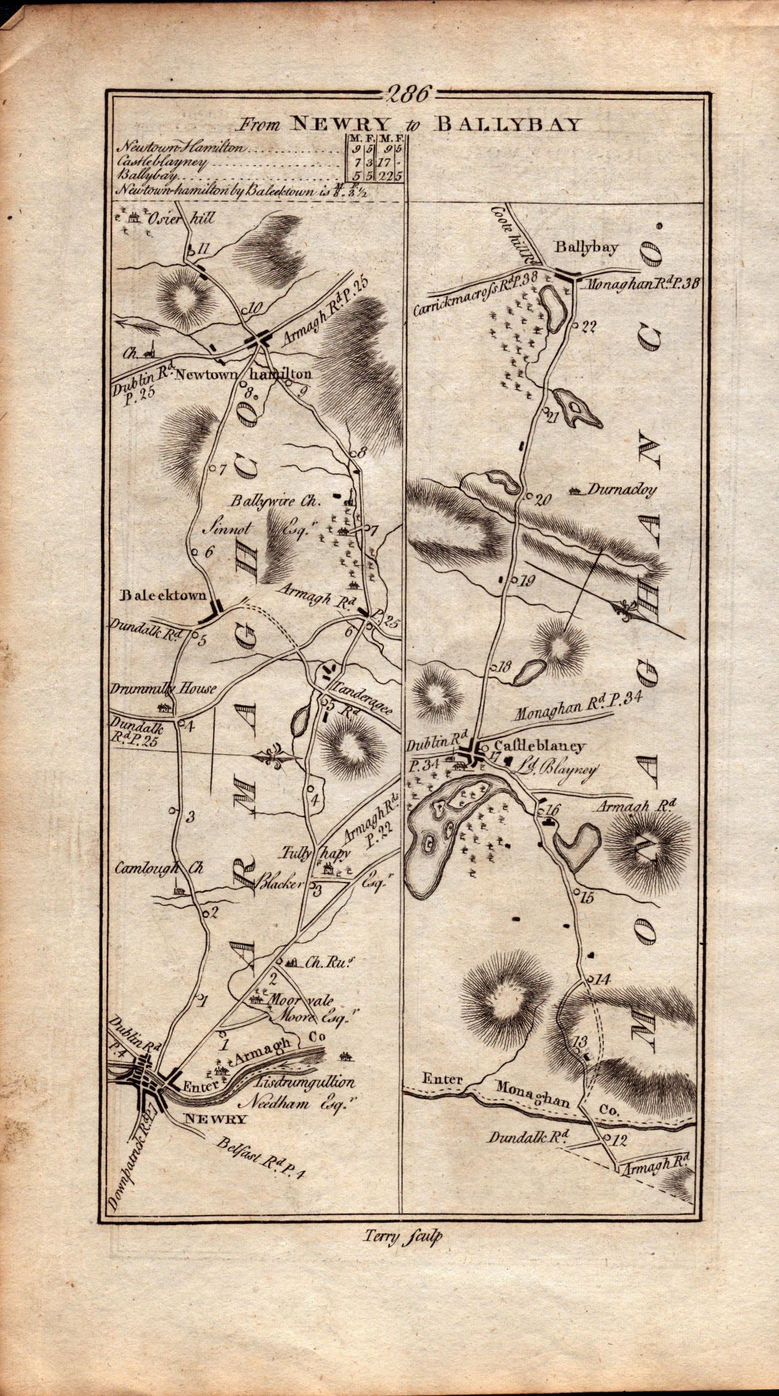 Ireland Rare Antique 1777 Road Map Rostrevor Lurgan Newry Armagh Down-286. - 2