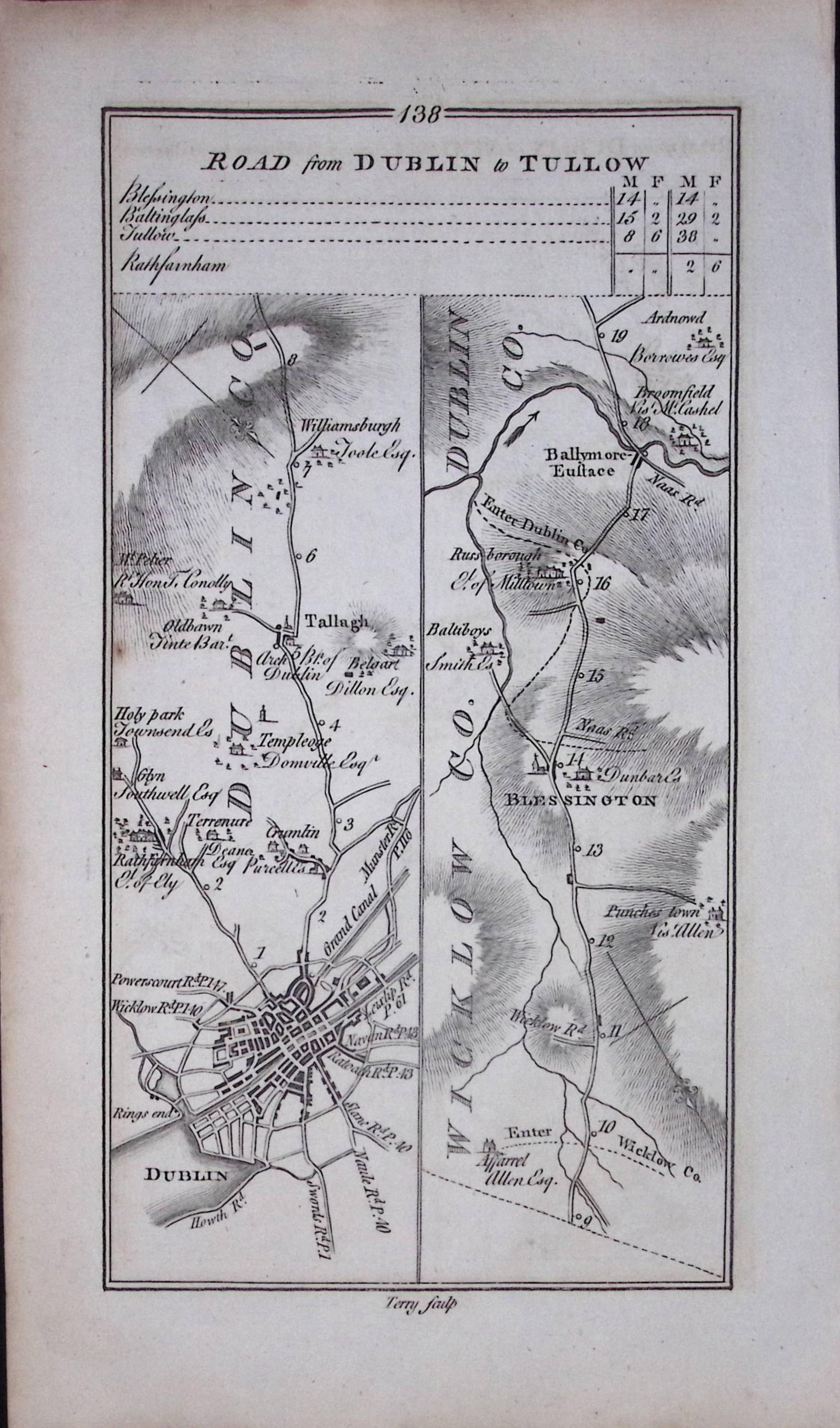 Ireland 245 Years -Old Antique Road Map Dublin,Tallaght,Blessington -138: Title: Ireland 245 Years -Old Antique Road Map Dublin,Tallaght,Blessington -138 Description: This Rare Irish Road Map Has Been Removed from a First Edition Copy of. Taylor & Skinners 1777