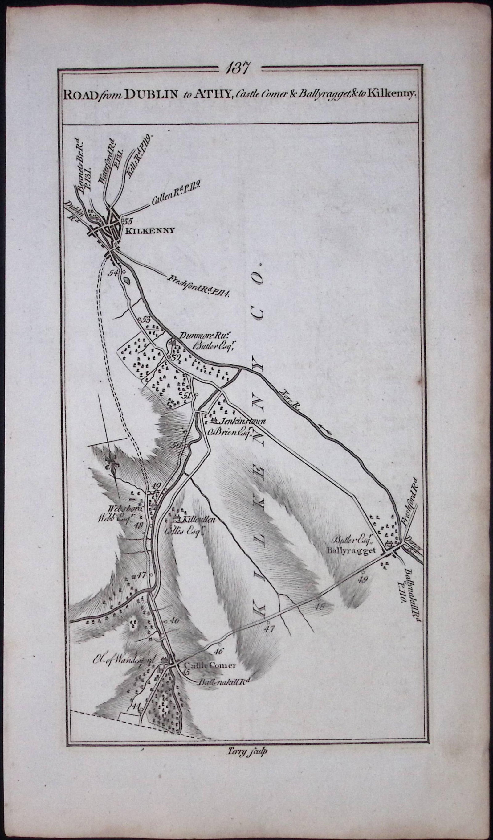 Ireland 245 Years -Old Antique Road Map Dublin,Tallaght,Blessington -138 - 2