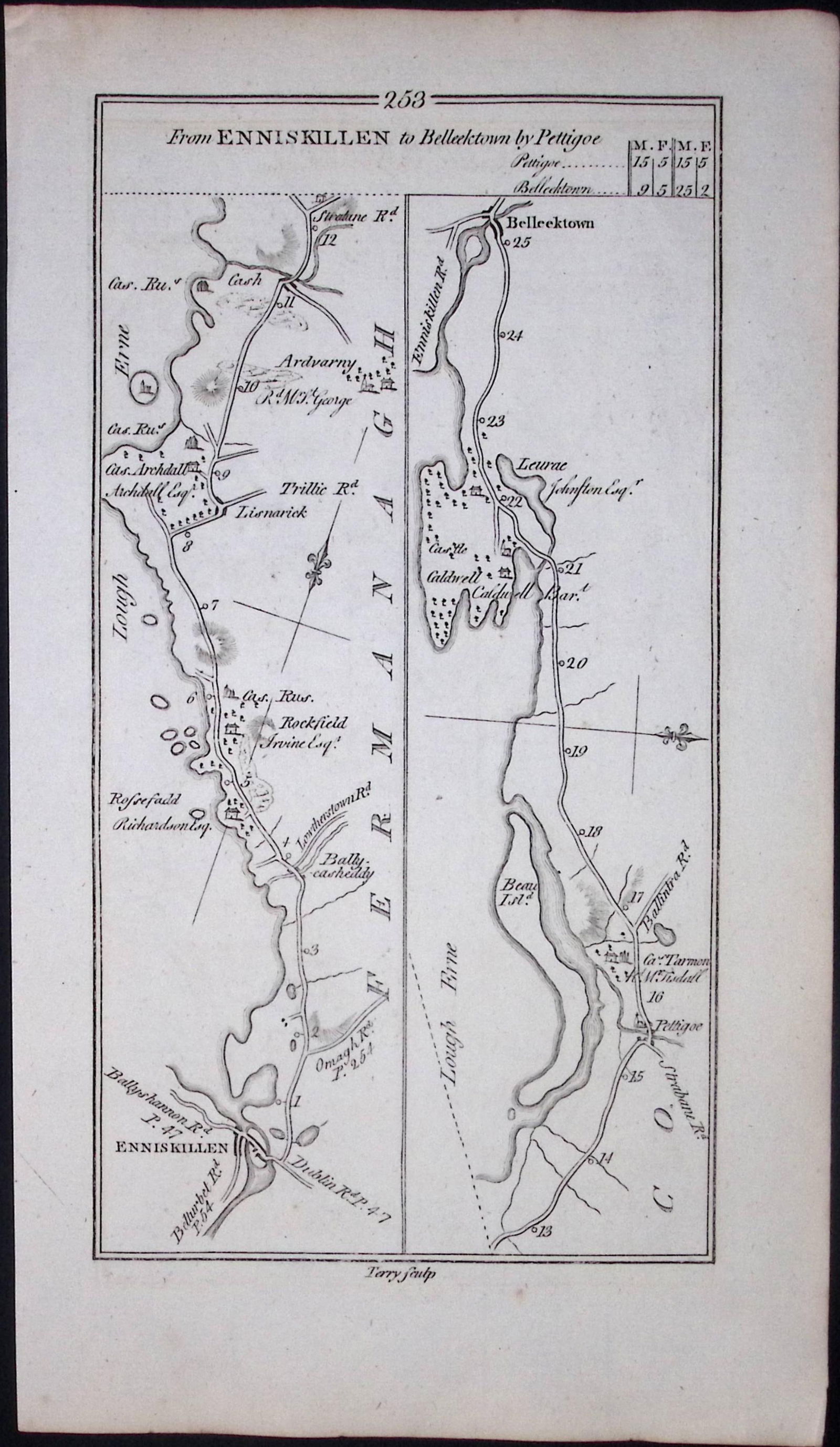 Ireland 245 Years -Old Antique Road Map Omagh, Enniskillen,-254 - 2