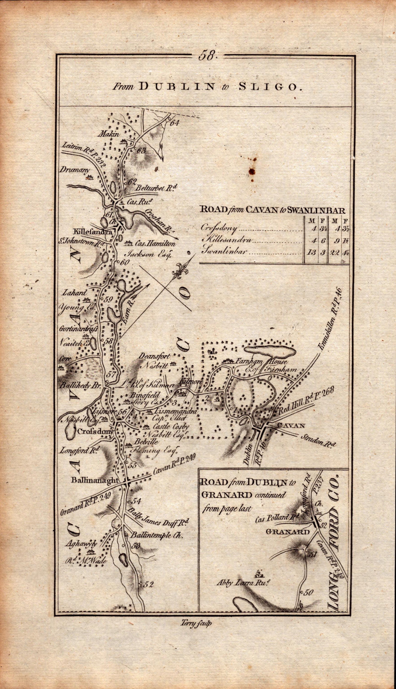 Ireland Rare Antique 1777 Map Dublin to Sligo by Old Castle & from Dublin to Granard (1 of 3)