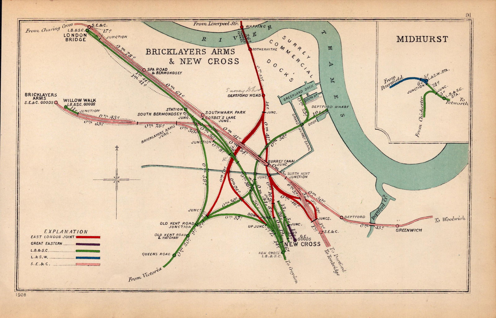 Bricklayers Arms & Kings Cross London Antique Railway Junctions Diagram-91 (1 of 2)