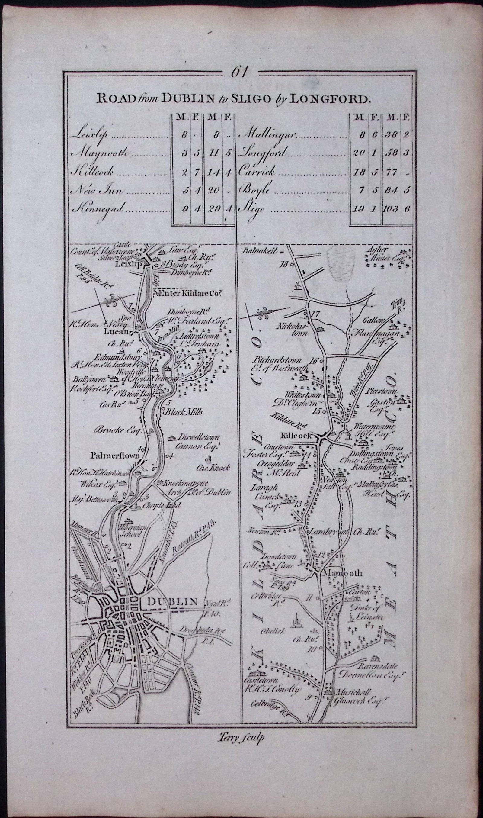 Ireland 245 Years -Old Antique Road Map Dublin, Sligo, Via Longford-62: Title: Ireland 245 Years -Old Antique Road Map Dublin, Sligo, Via Longford-62 Description: This Rare Irish Road Map Has Been Removed from a First Edition Copy of. Taylor & Skinners 1777