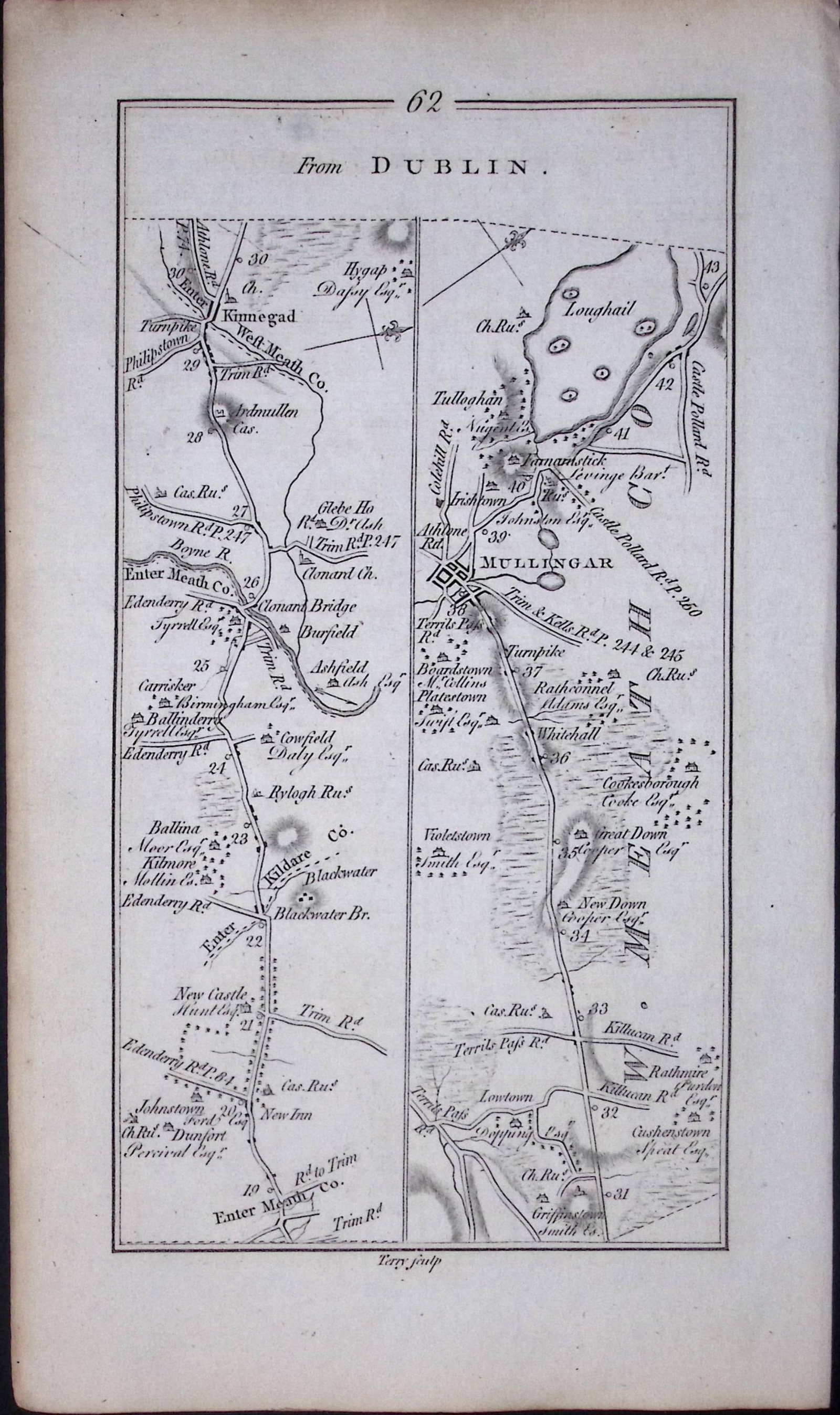 Ireland 245 Years -Old Antique Road Map Dublin, Sligo, Via Longford-62 - 2