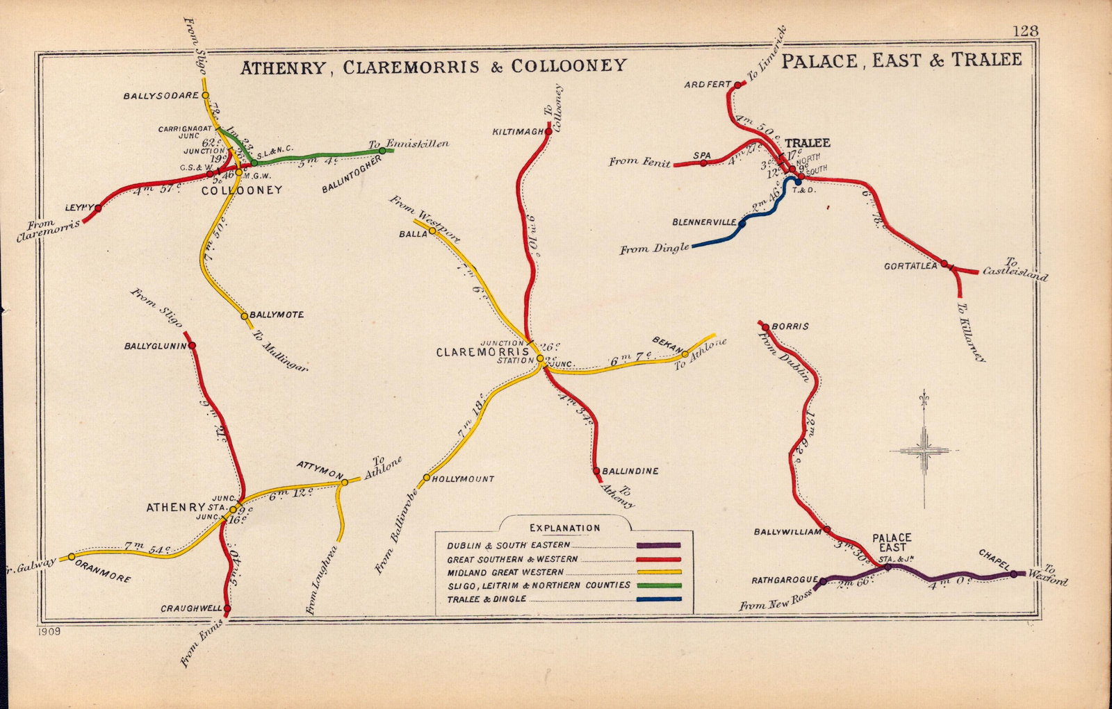 Athenry Claremorris Tralee Ireland Antique Railway Junctions Diagram-128. (1 of 2)
