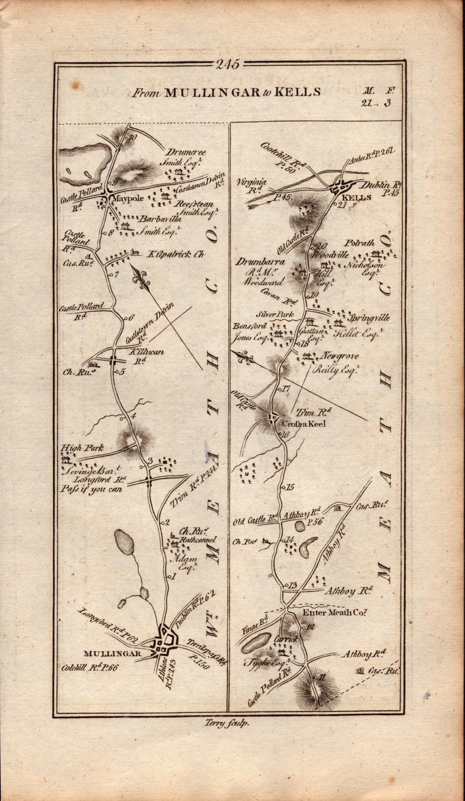 Ireland Rare Antique 1777 Map Mullingar to Kells Trim Athboy Navan-246: Title: Ireland Rare Antique 1777 Map Mullingar to Kells Trim Athboy Navan-246 Description: This Rare Irish Road Map Has Been Removed from a First Edition Copy of. Taylor & Skinners