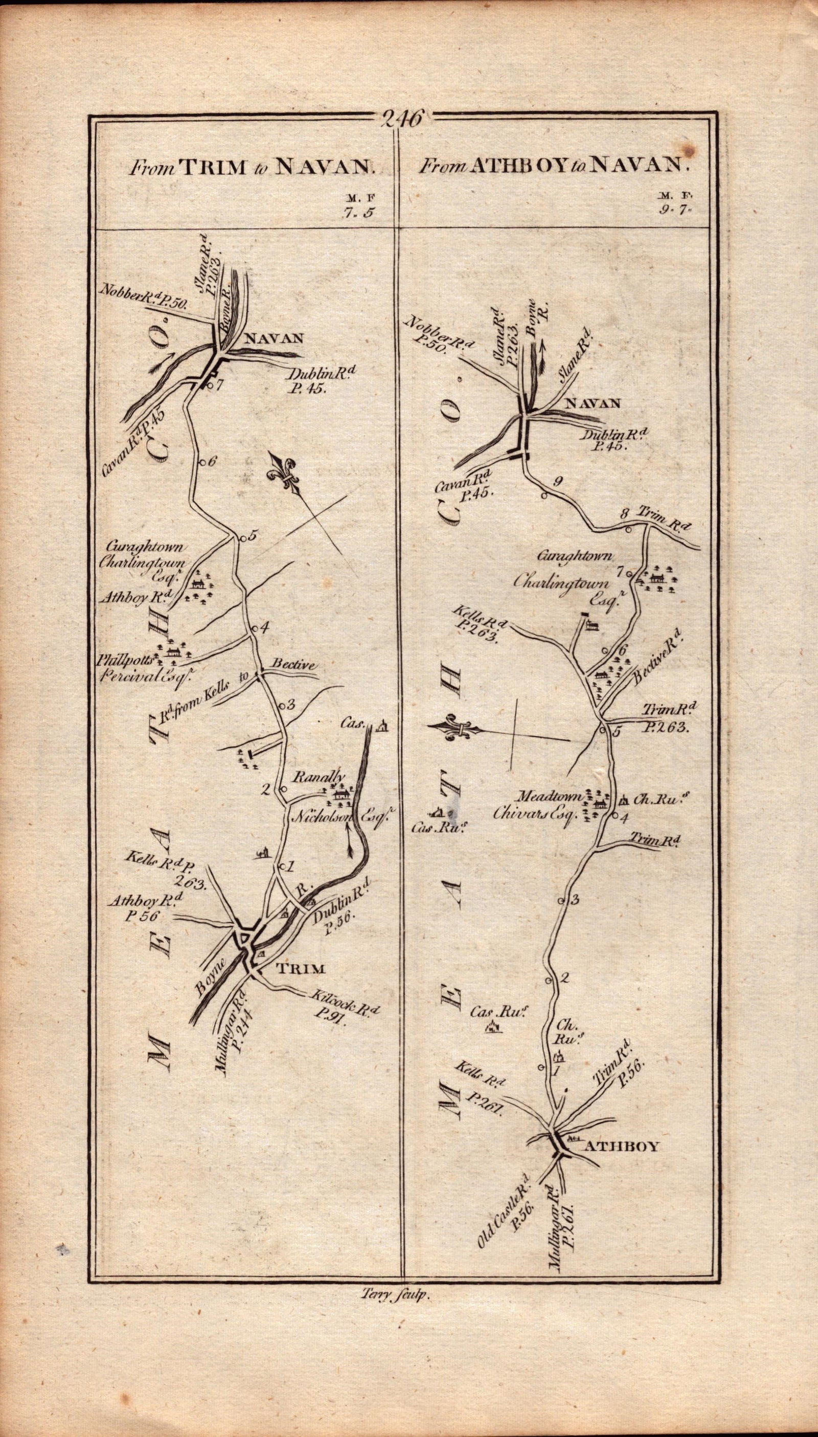Ireland Rare Antique 1777 Map Mullingar to Kells Trim Athboy Navan-246 - 2