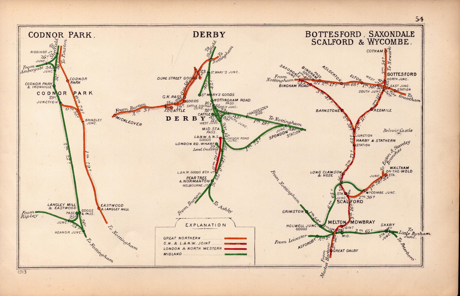 Codnor Park, Derby, Wycombe Antique Railway Junction Diagram-54.: Title: Codnor Park, Derby, Wycombe Antique Railway Junction Diagram-54. Description: This Antique Railway Junction Diagram Has Been Removed from a Copy of. 1920 Railway Cleari