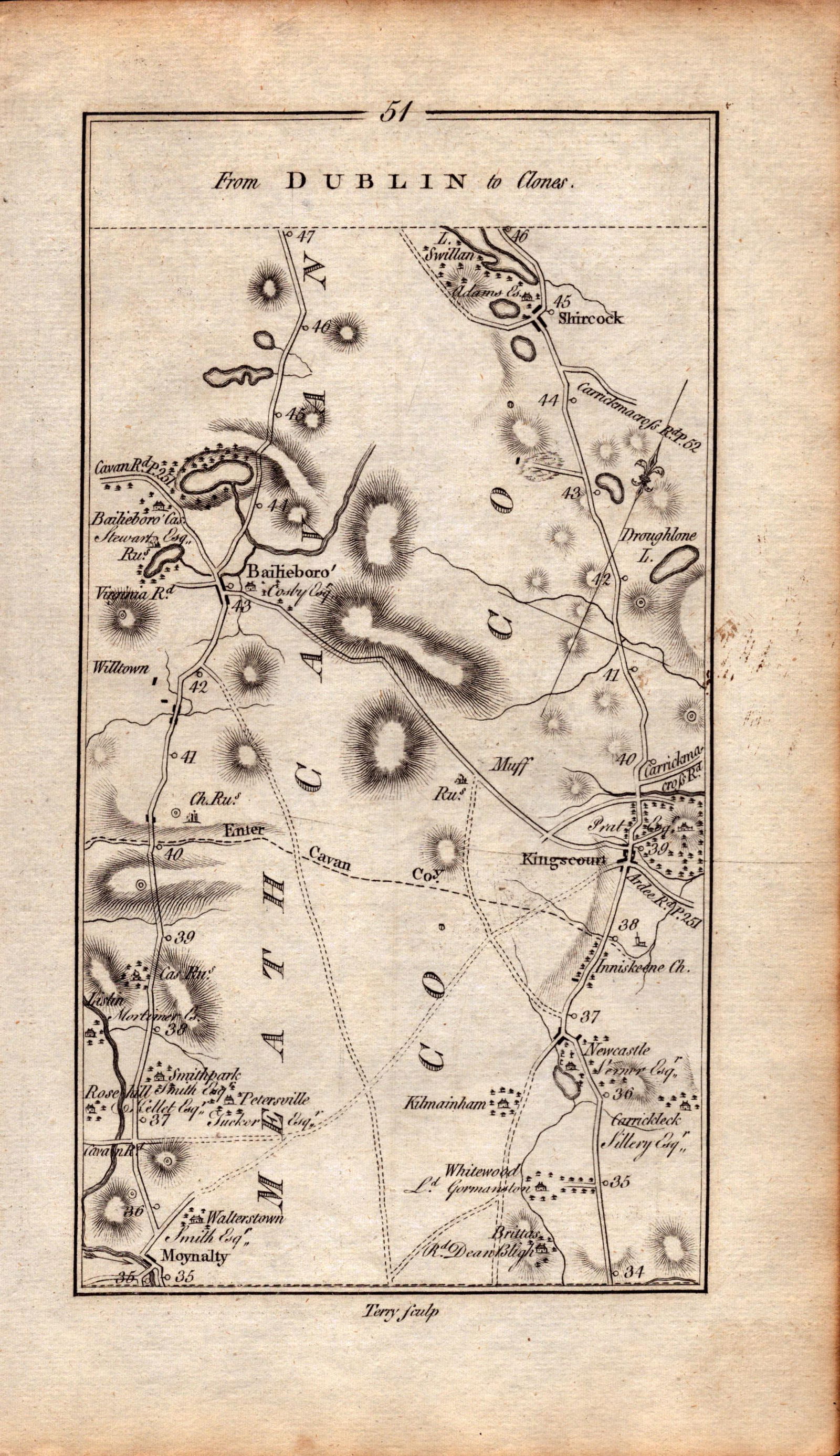 Ireland Rare Antique 1777 Road Map Dublin to Clones Carrickmacross Monaghan-52 - 2