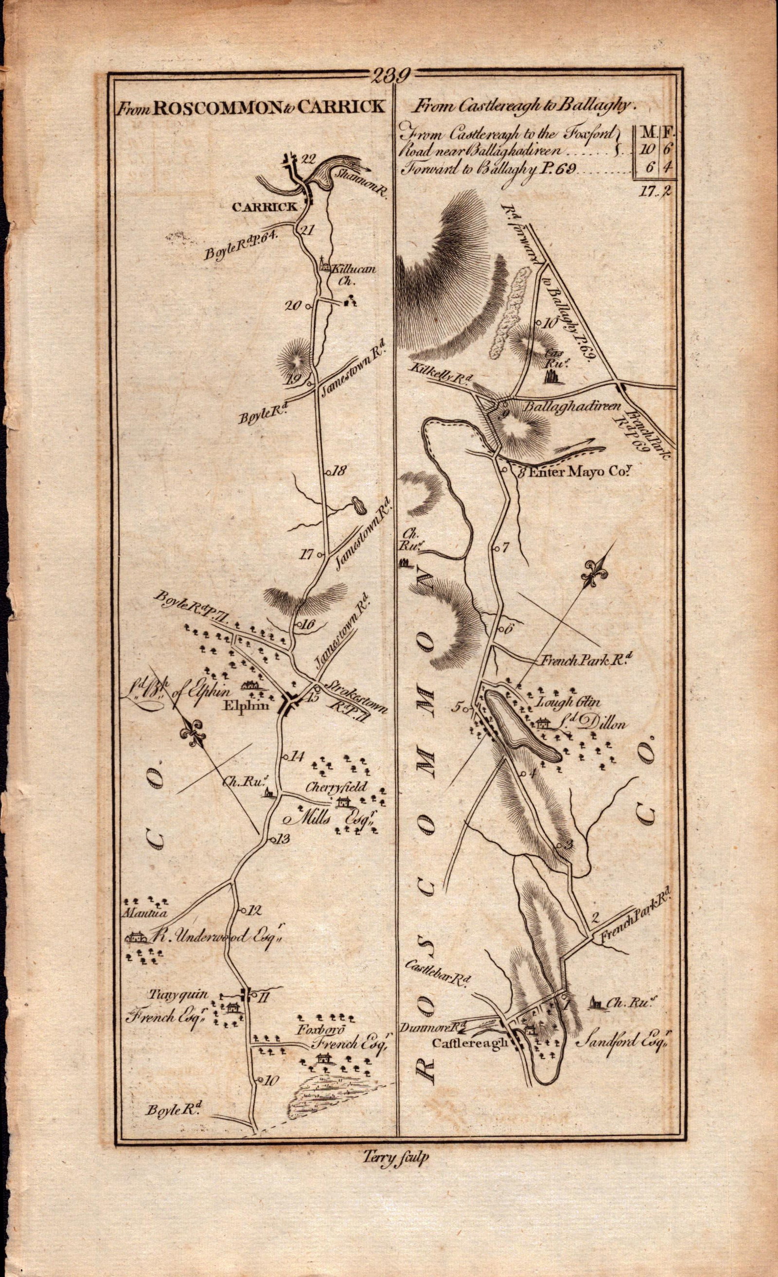 Ireland Rare Antique 1777 Road Map from Roscommon to Carrick Castlereagh-240: Title: Ireland Rare Antique 1777 Road Map from Roscommon to Carrick Castlereagh-240 Description: This Rare Irish Road Map Has Been Removed from a First Edition Copy of.
