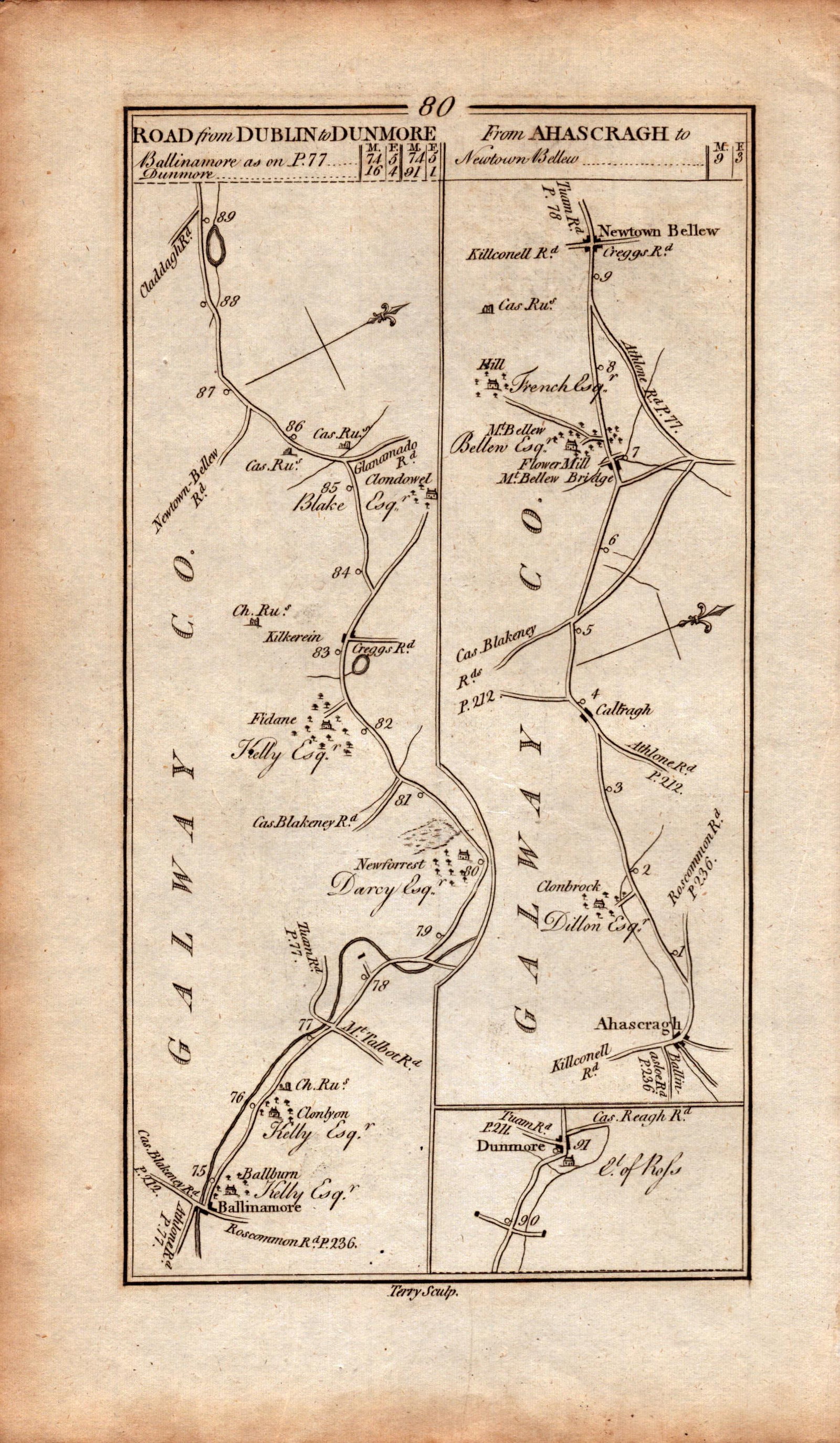 Ireland Rare Antique 1777 Map Dublin Co Galway Co Mayo Castlebar Dunmore-80: Title: Ireland Rare Antique 1777 Map Dublin Co Galway Co Mayo Castlebar Dunmore-80 Description: This Rare Irish Road Map Has Been Removed from a First Edition Copy of. T